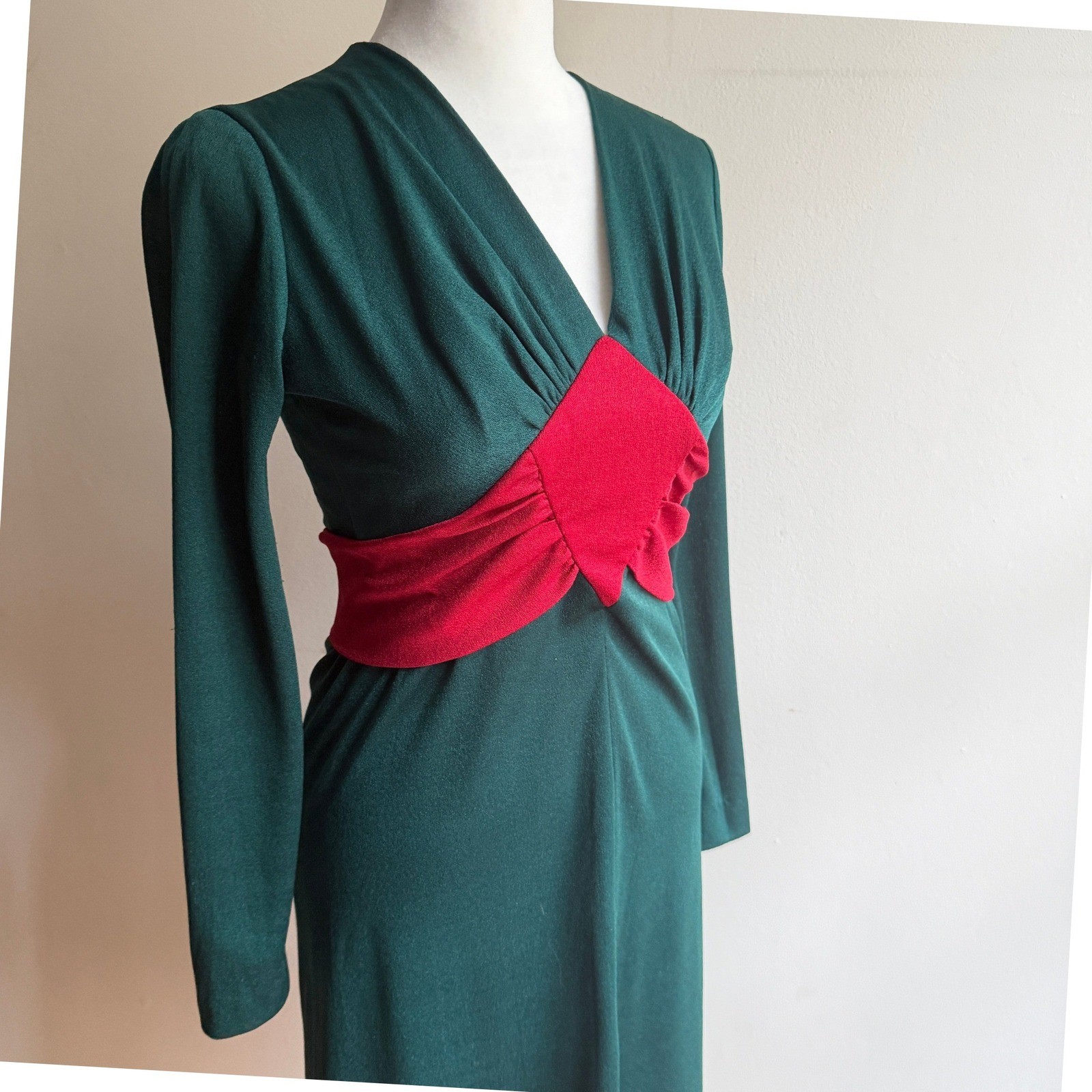 Malibu Media Vintage Long Sleeve Midi Dress Green Red Small Good