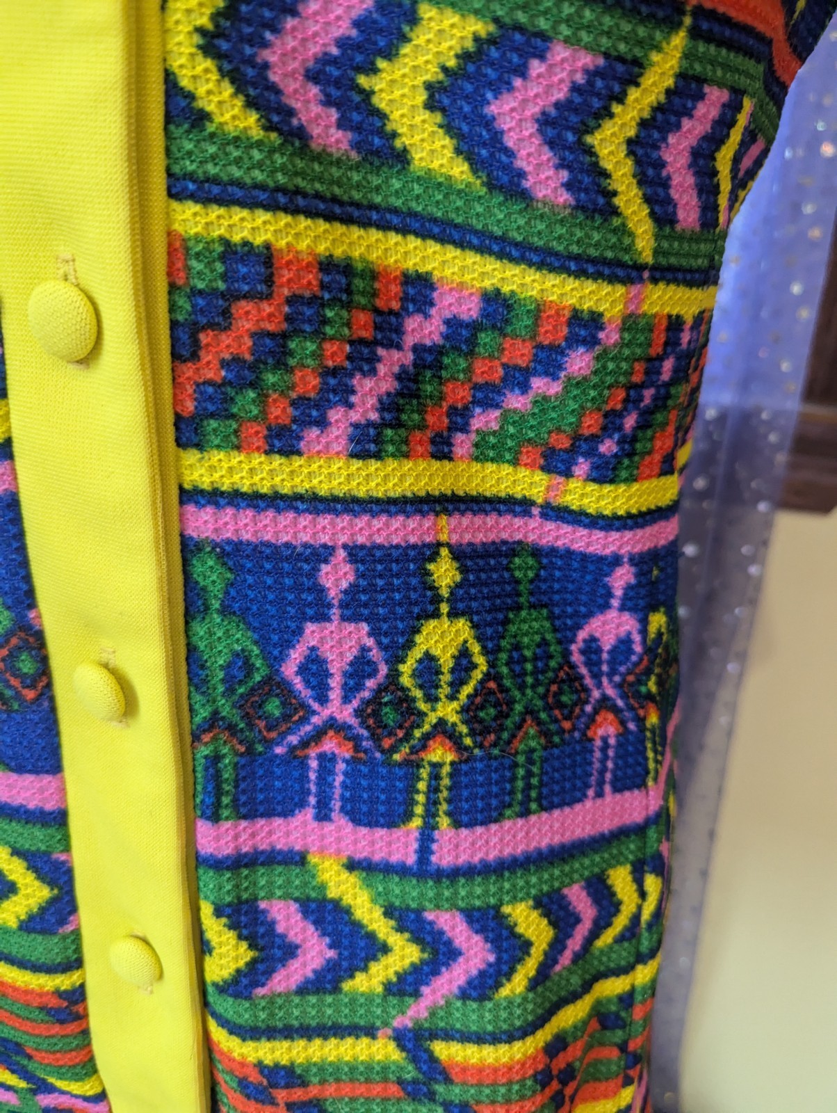 Vintage 70’s Hippie Funky Novelty Neon Rainbow Yellow Poly Tunic Top Size S/M