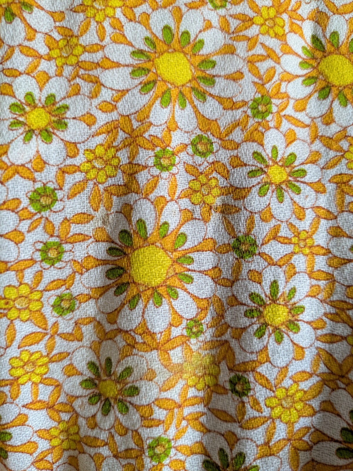 Vtg 1970 Psychedelic Floral Prairie Hostess Dress Yellow Orange Daisy Print Maxi
