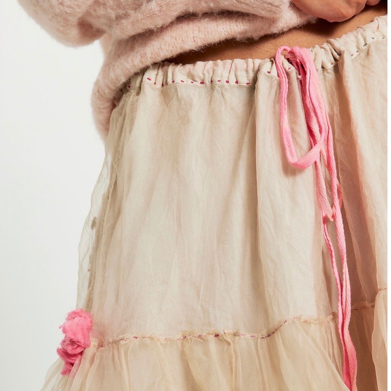 Magnolia Pearl Silk Organza Ruffled Layered Skirt Whimsy Handmade Pink Roses NWT