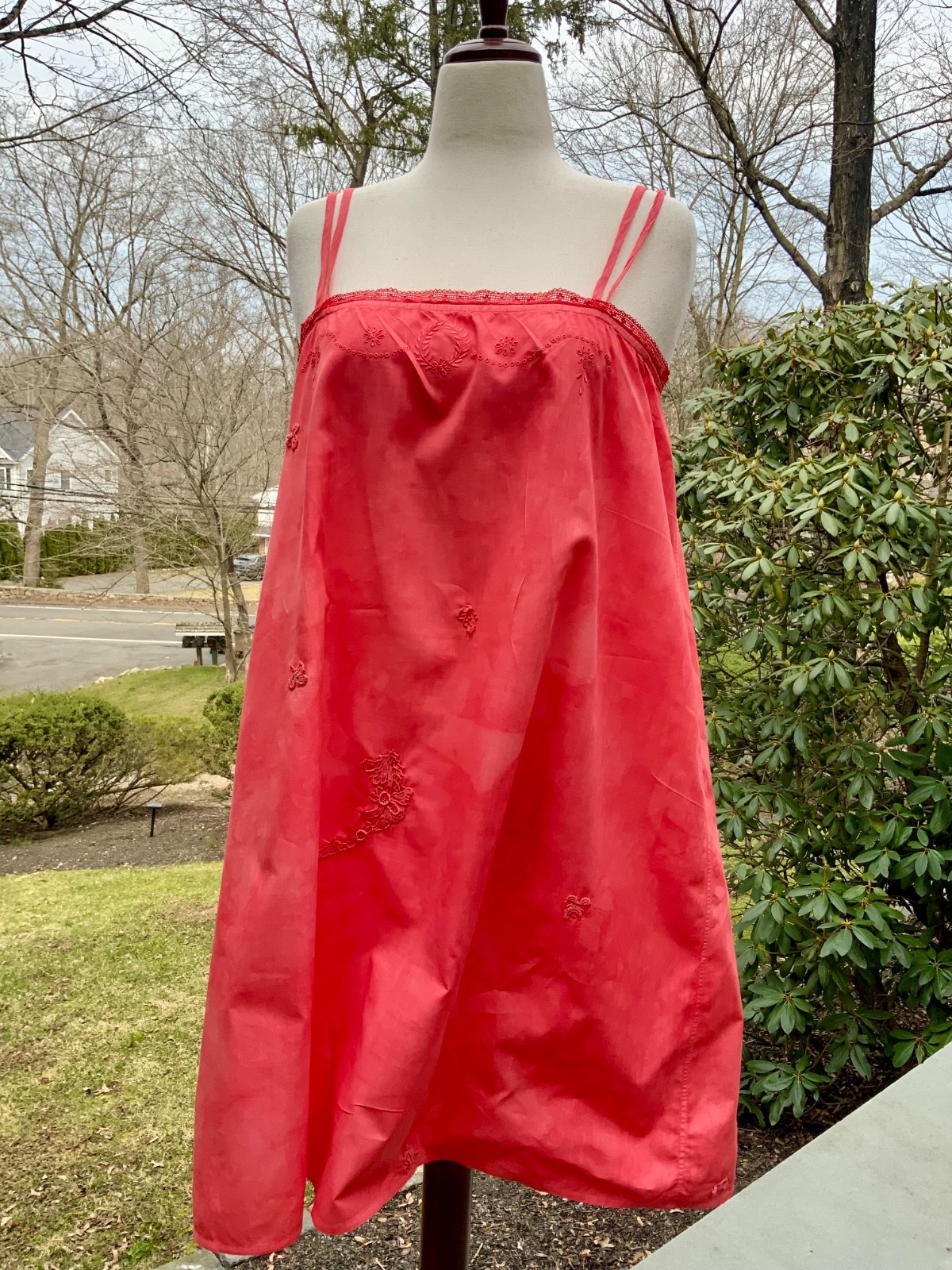 Edwardian Hand-Dyed Cotton Slip Dress | Restored Antique Lingerie with Appliqué
