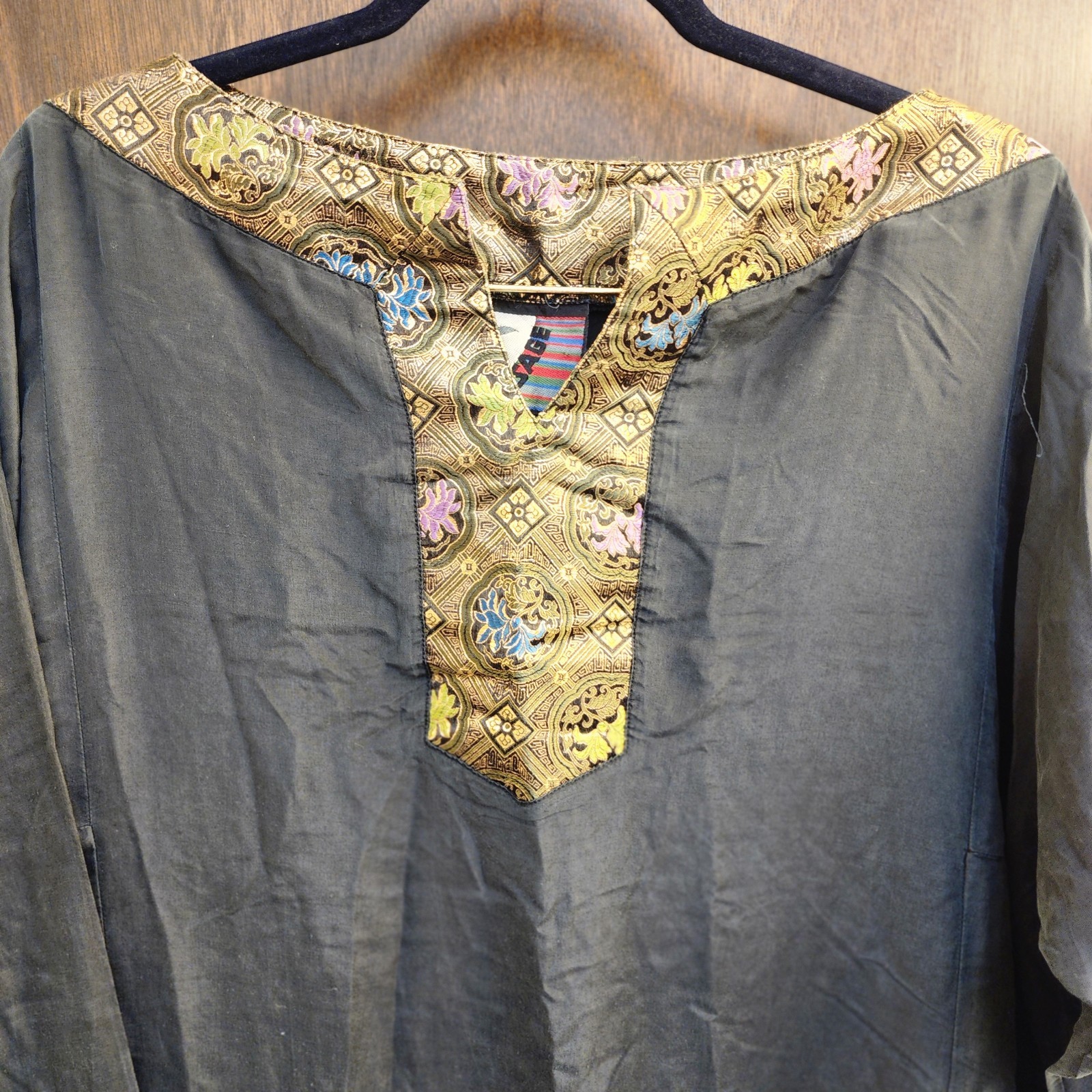 Vintage 80s Does 20s Visage Silk Art Deco Metallic OS Plus Size Dress OS