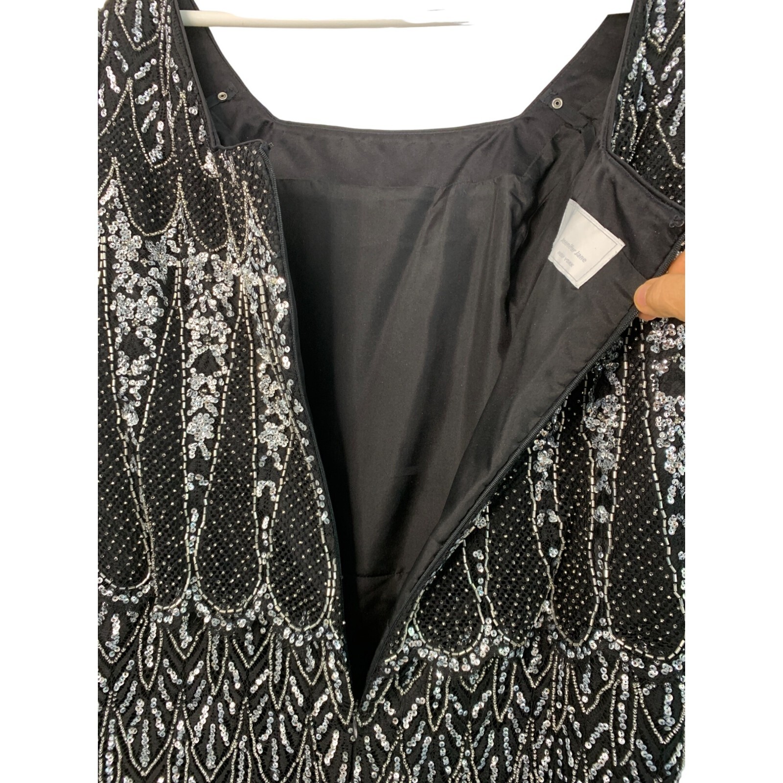 VTG Jennifer Jane Beaded Black Dress Sz 16/18 Custom Wedding Flapper 7214