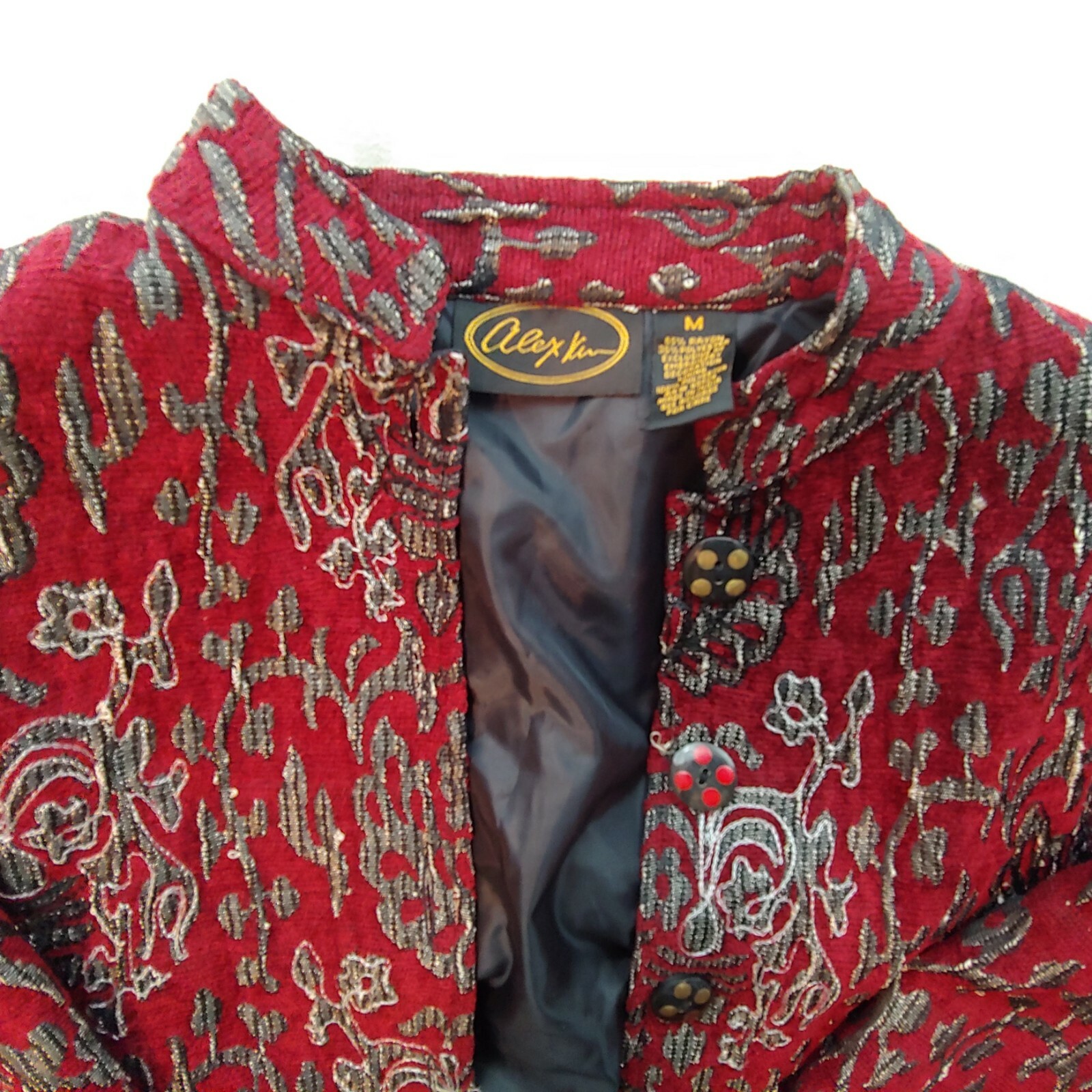 Vintage Womens M Alex Kim suit jacket maroon gray floral