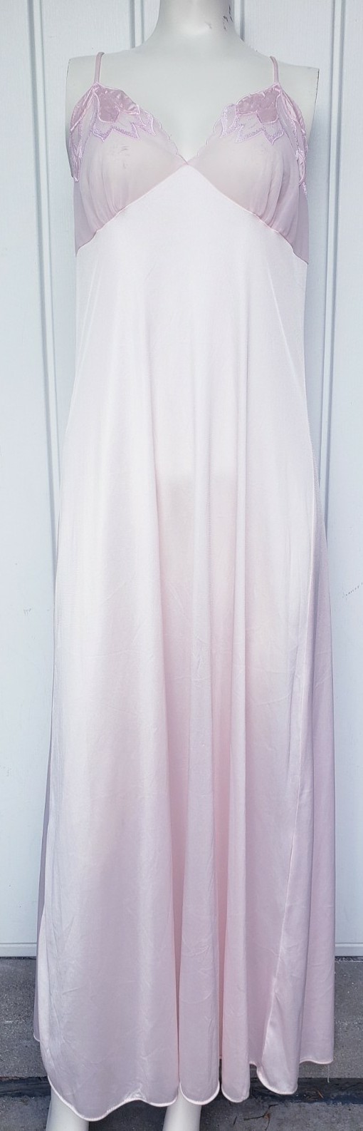 Vintage ValMode Pink Floral Chiffon Embroidered Nightgown Size Large Fairy Fem