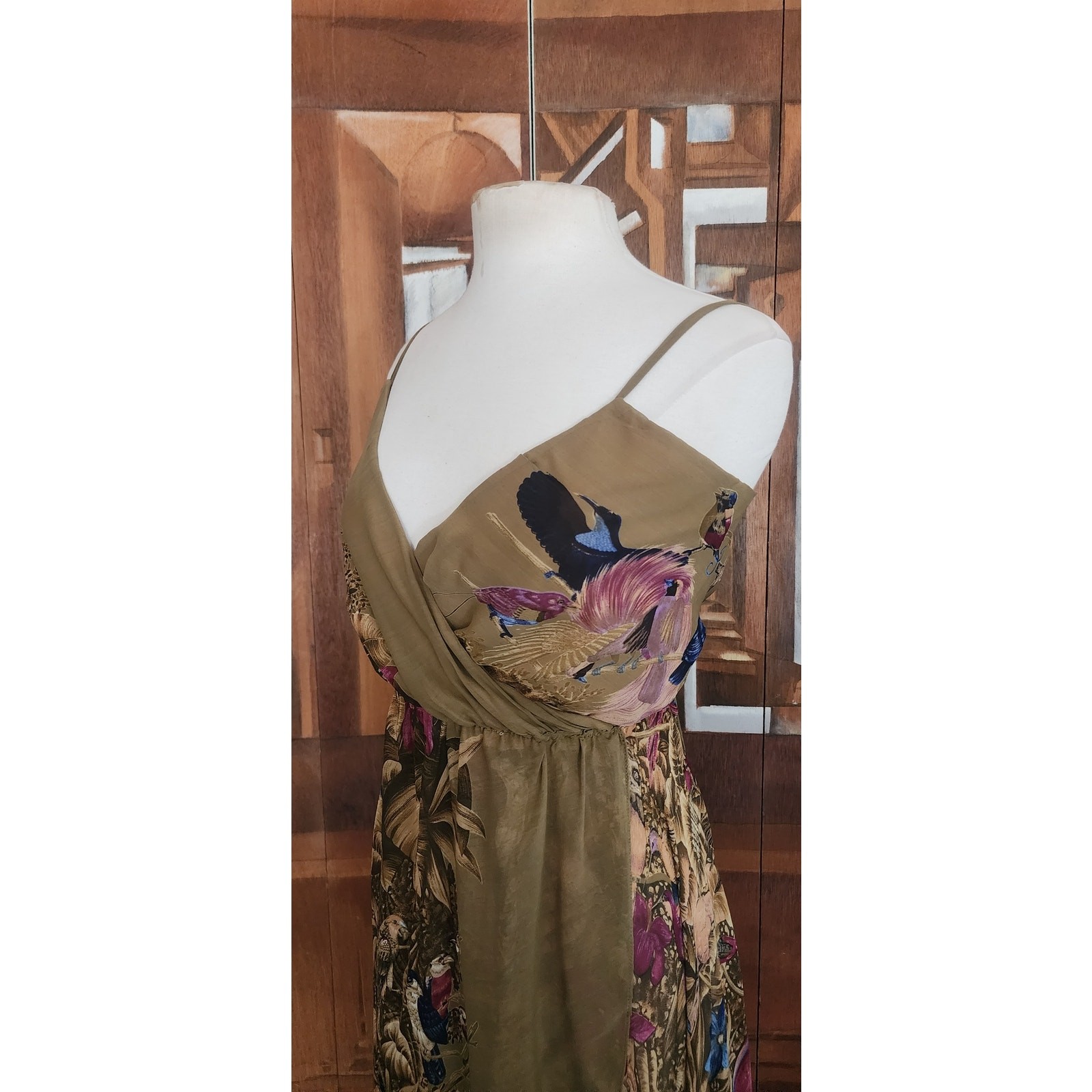 VTG 1970s Gianni Versace RARE Dress Silk Tropical Parrot Print Spaghetti Straps