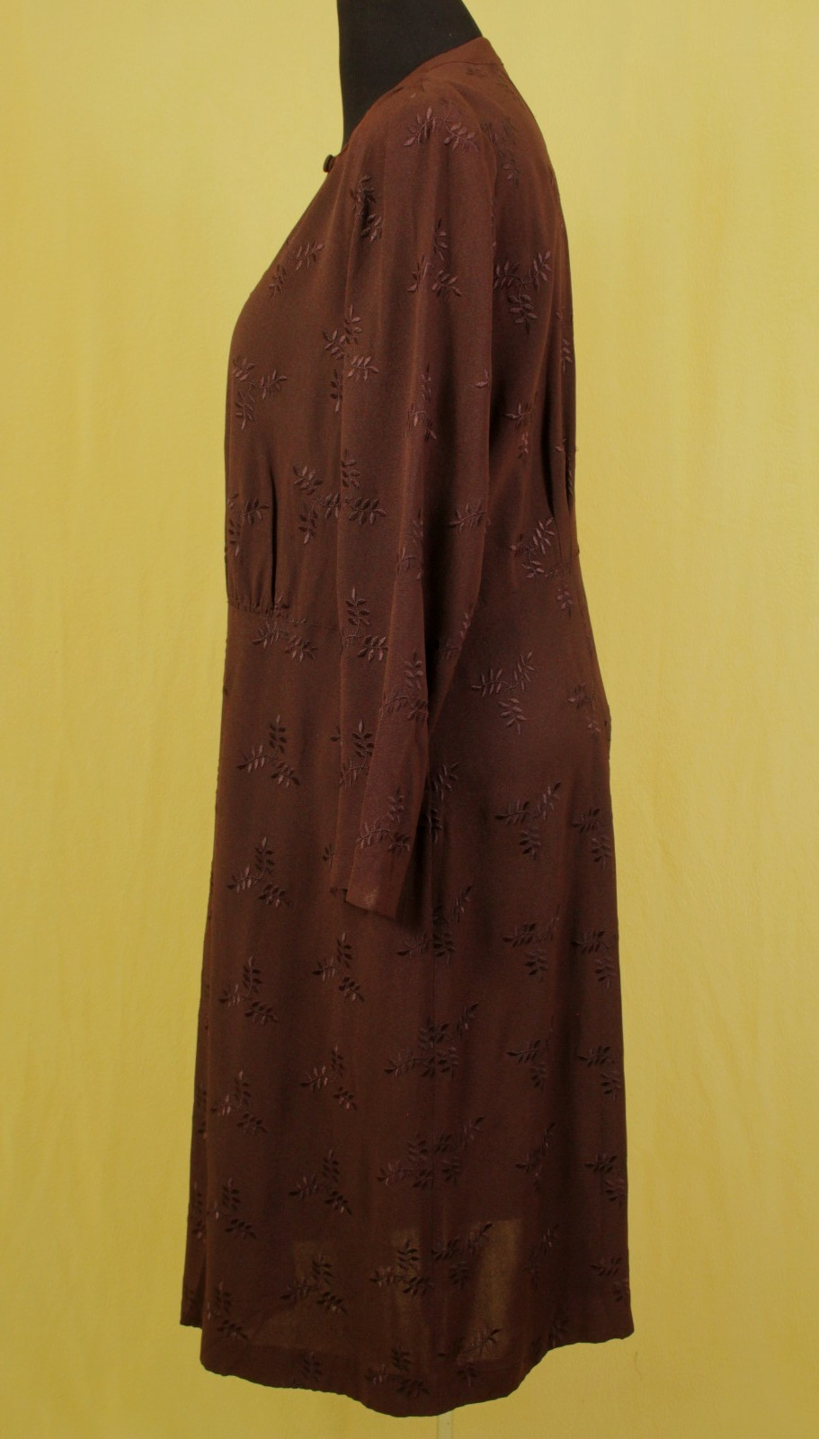 VTG Women’s 30s Brown Embroidered Long Sleeve Rayon Dress Sz XL 1930s Ladycraft