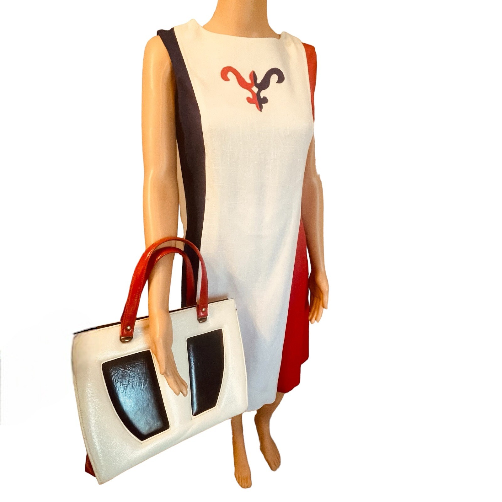 Minx Modes Vintage 60s Red White Blue Sleeveless Shift Dress Jumper Small