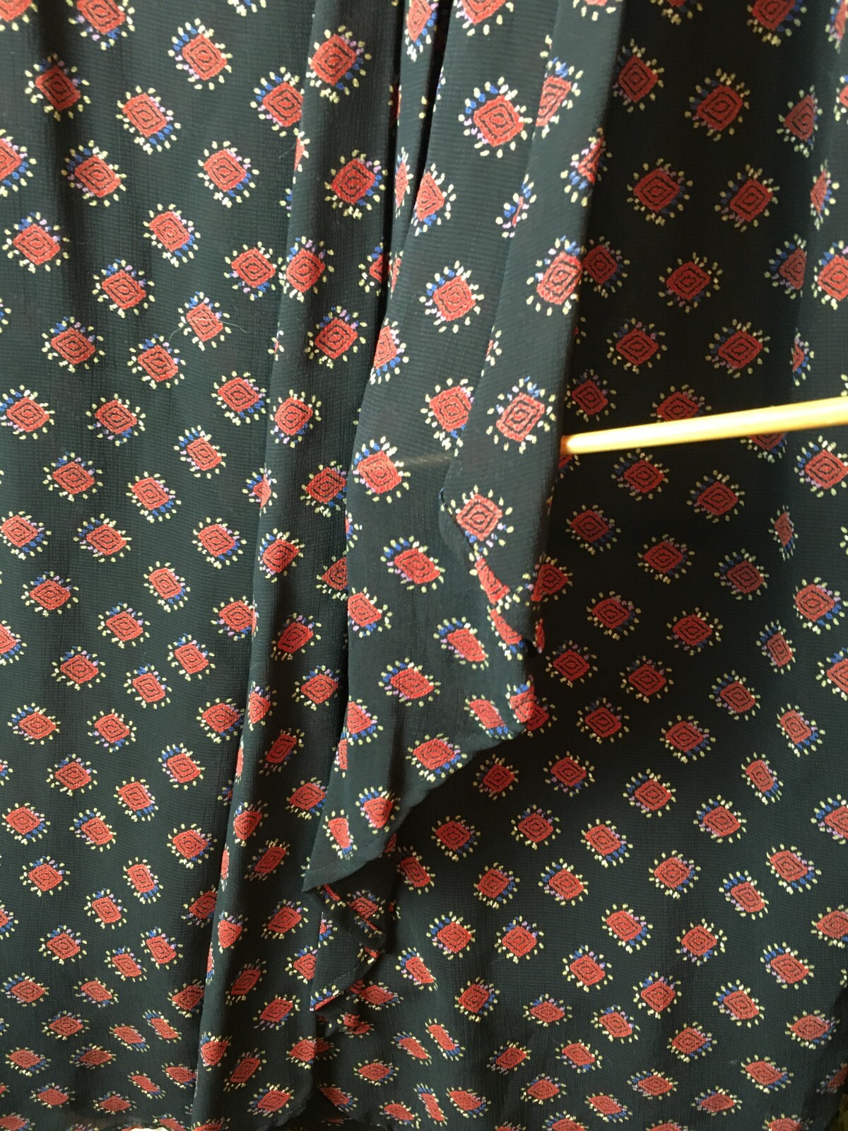 VTG Carole Little Tribal Print Size 4 Long Slim Faux Wrap Skirt Black Red Gold