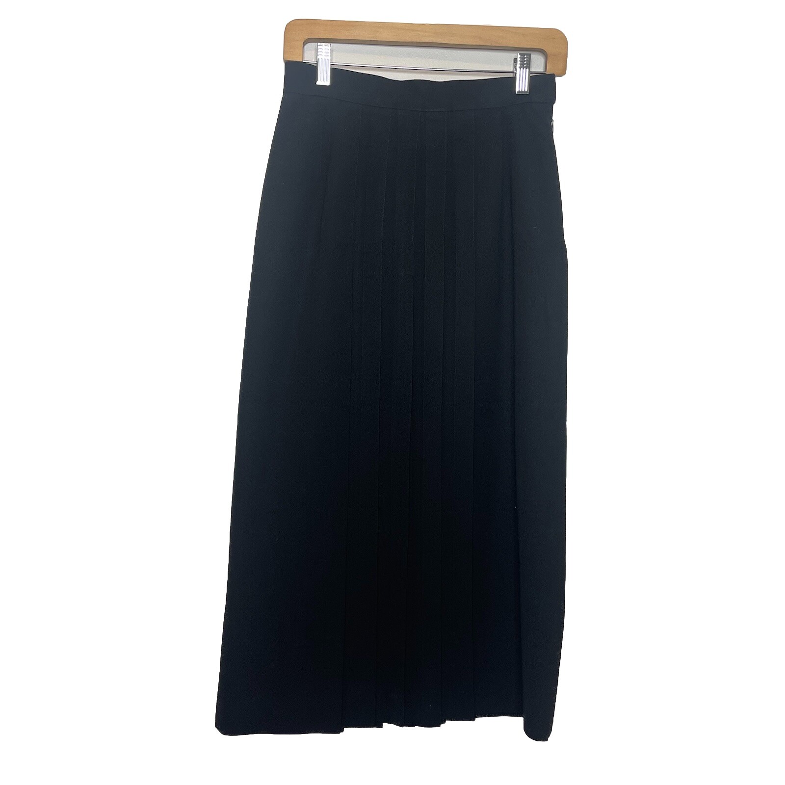Vintage 80’s David Brooks Black Worsted Wool Pleated High Waist Midi Skirt 10