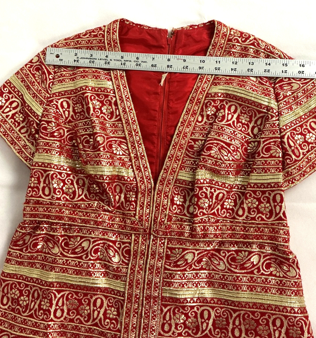 Vintage 60’s Metallic Gold Red Lurex Brocade Hostess Evening Gown
