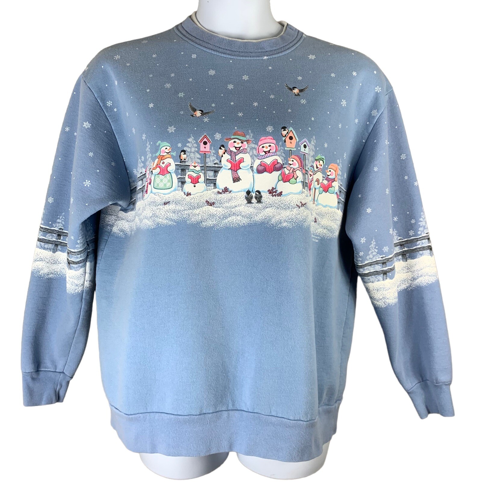 Snowmen Size XL Sweatshirt Vintage Winter Wonderland Pullover Morning Sun