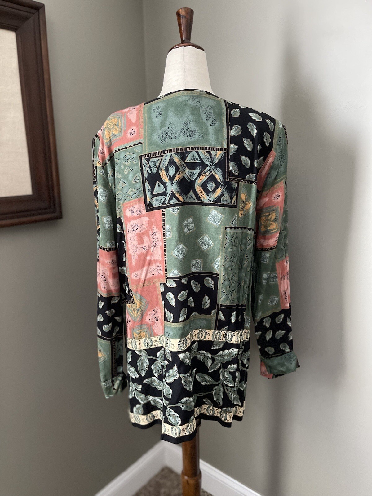 Vintage 80s 90s Shoulder Pad Patchwork Style Button Up Top Gold Spiral Buttons