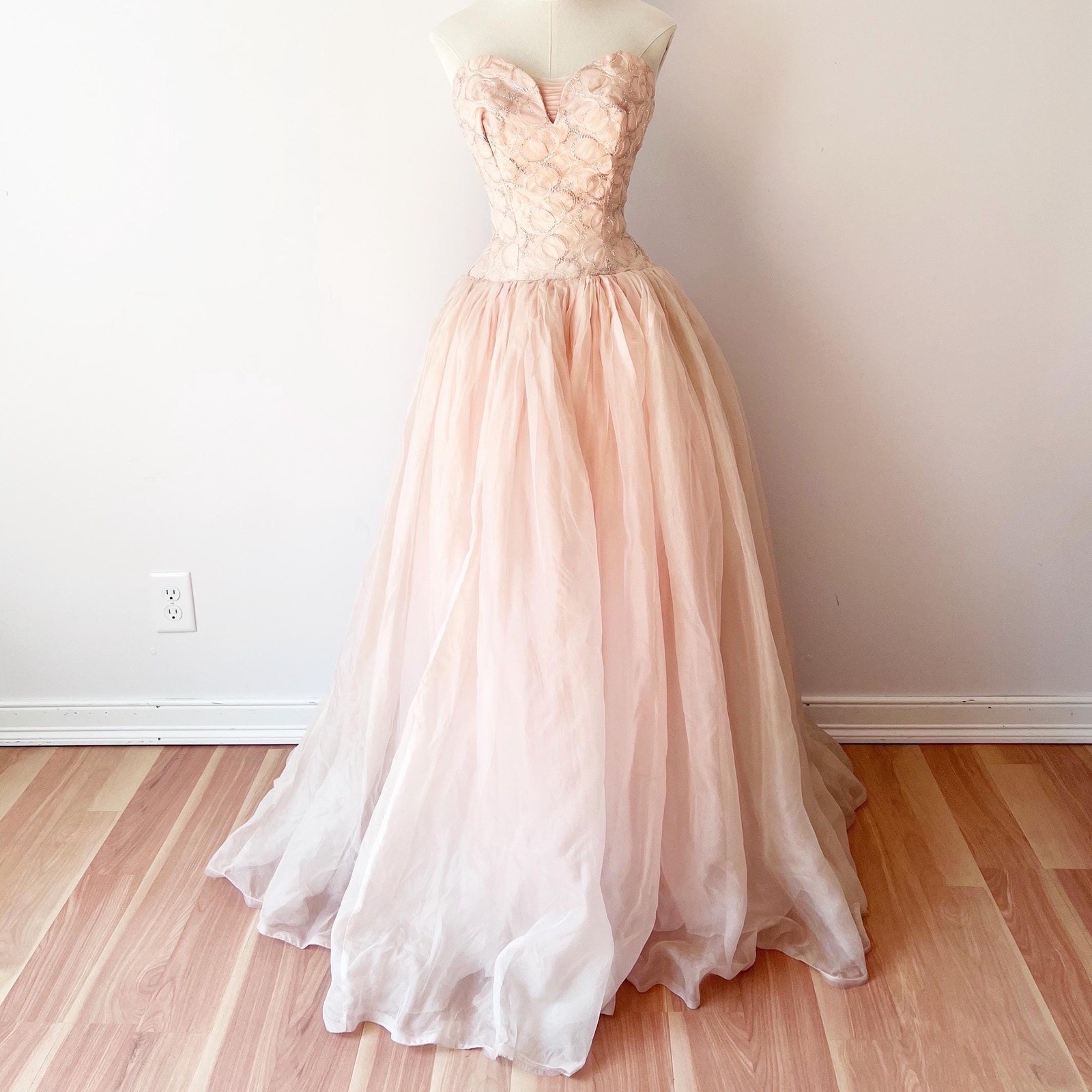 SIZE XXS / XS 1950s Floor Length Gown Baby Pink Frothy Prom Homecoming