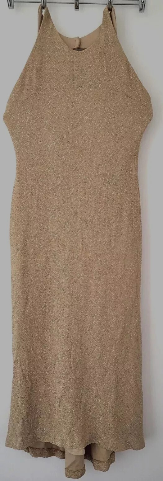 VTG 90s GOLD GLITTER FLOOR-LENGTH EVENING GOWN Large GENTLY WORN + FREE SHIPPING