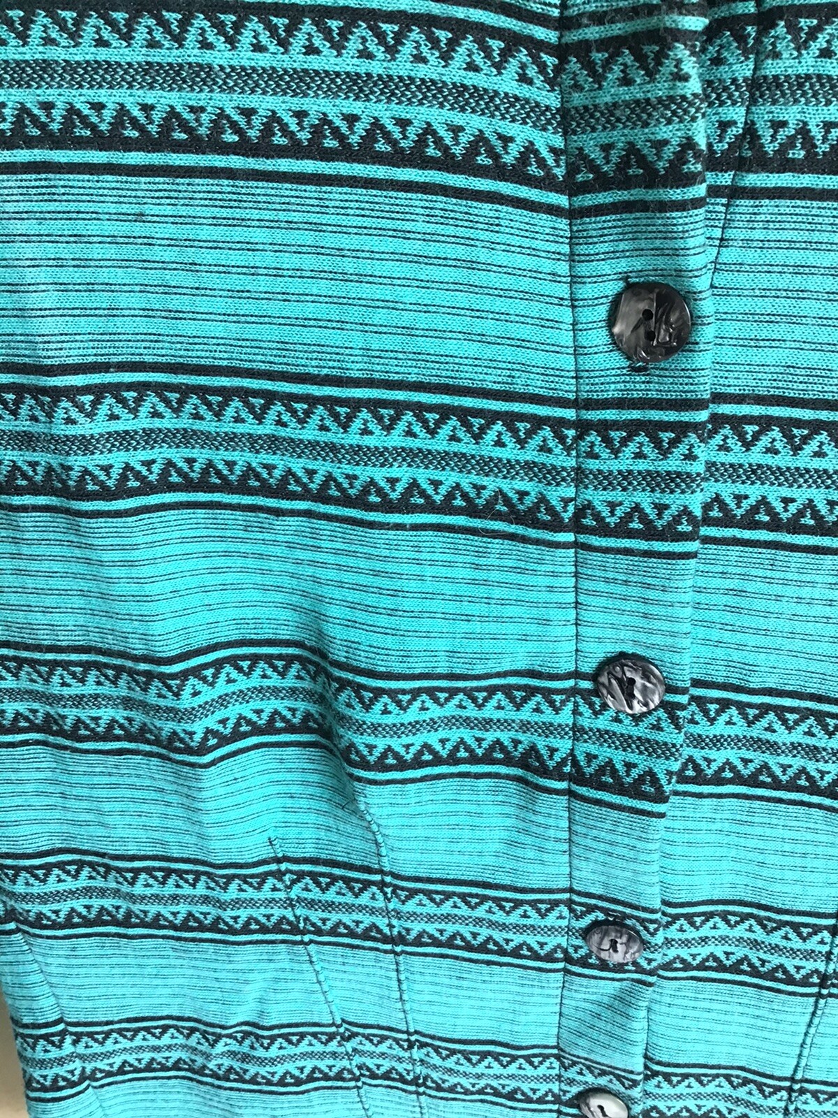 Vintage Lajate USA Womens Teal Aztec Design Fitted Button Up Long Sleeve Top