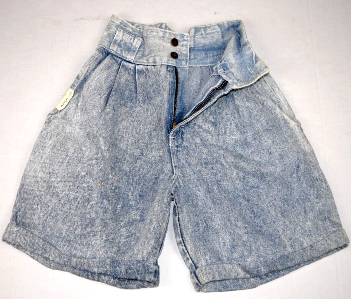 Vintage Shorts Watch LA Size XS/S 80s Denim High Waist Pleat Baggy 2 Button Zip
