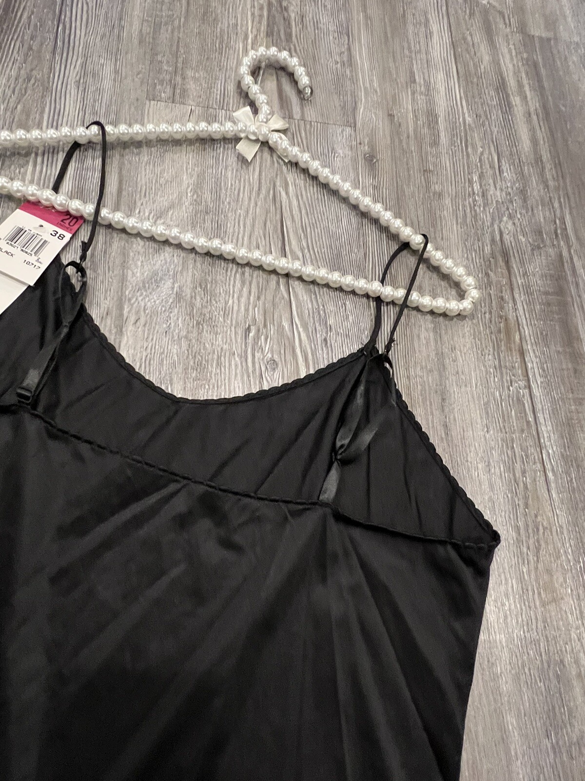 Rare NWT VTG 90 Vanity Fair USA Made Black Spaghetti Straps Lace Slip 38 20”/44