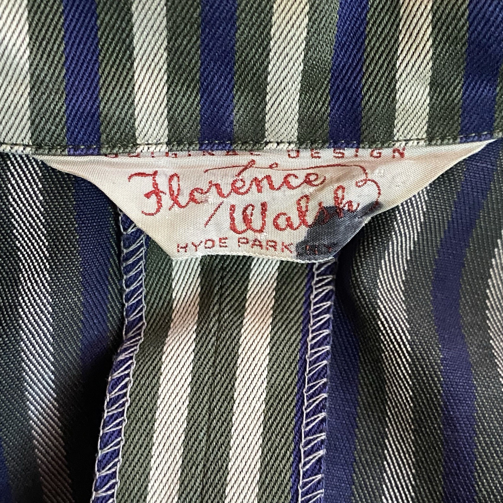 Vintage 40s Florence Walsh Green/Blue/Creme Striped Button Up Chore Blazer S
