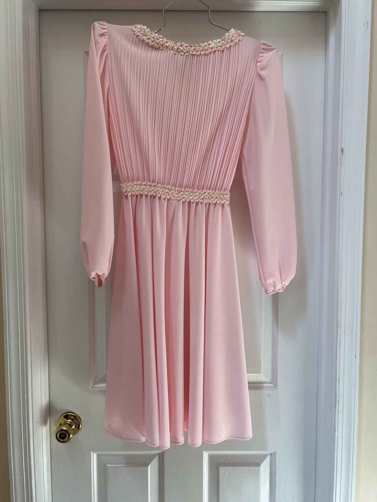 Vtg Boston Maid Pink Dress Size 8 Long Sleeve Sequin Trim Classic Classy Elegant