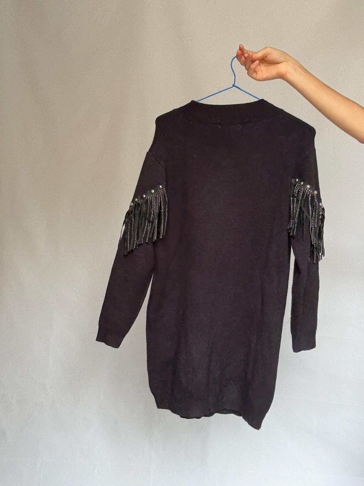 Western black mini dress, Embellished fringe short spring dress, Retro 90s vinta