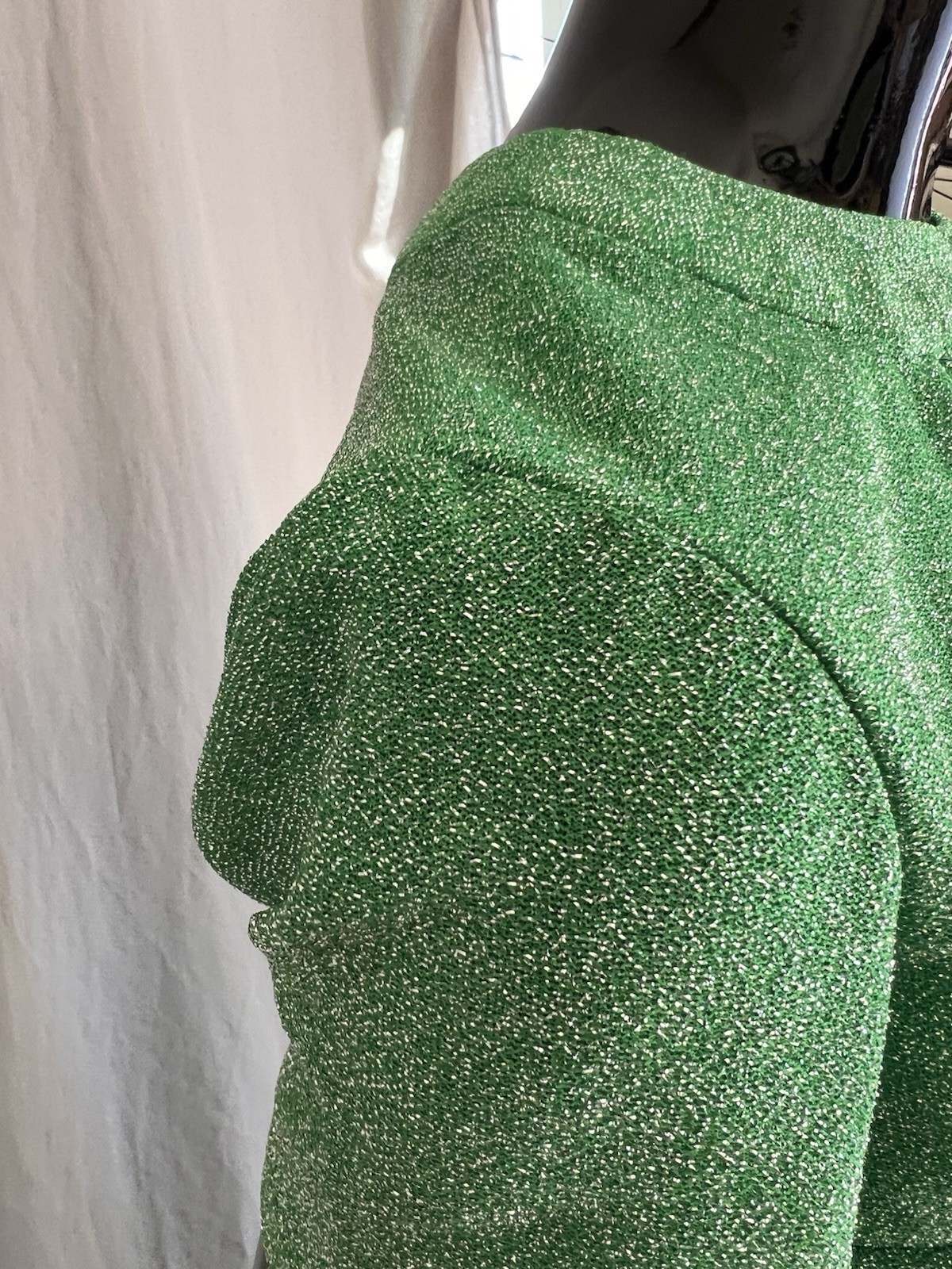 Vtg 1970s Hostess Dress Metallic Silver & Bright Green Maxi Cut Out Detail M/L