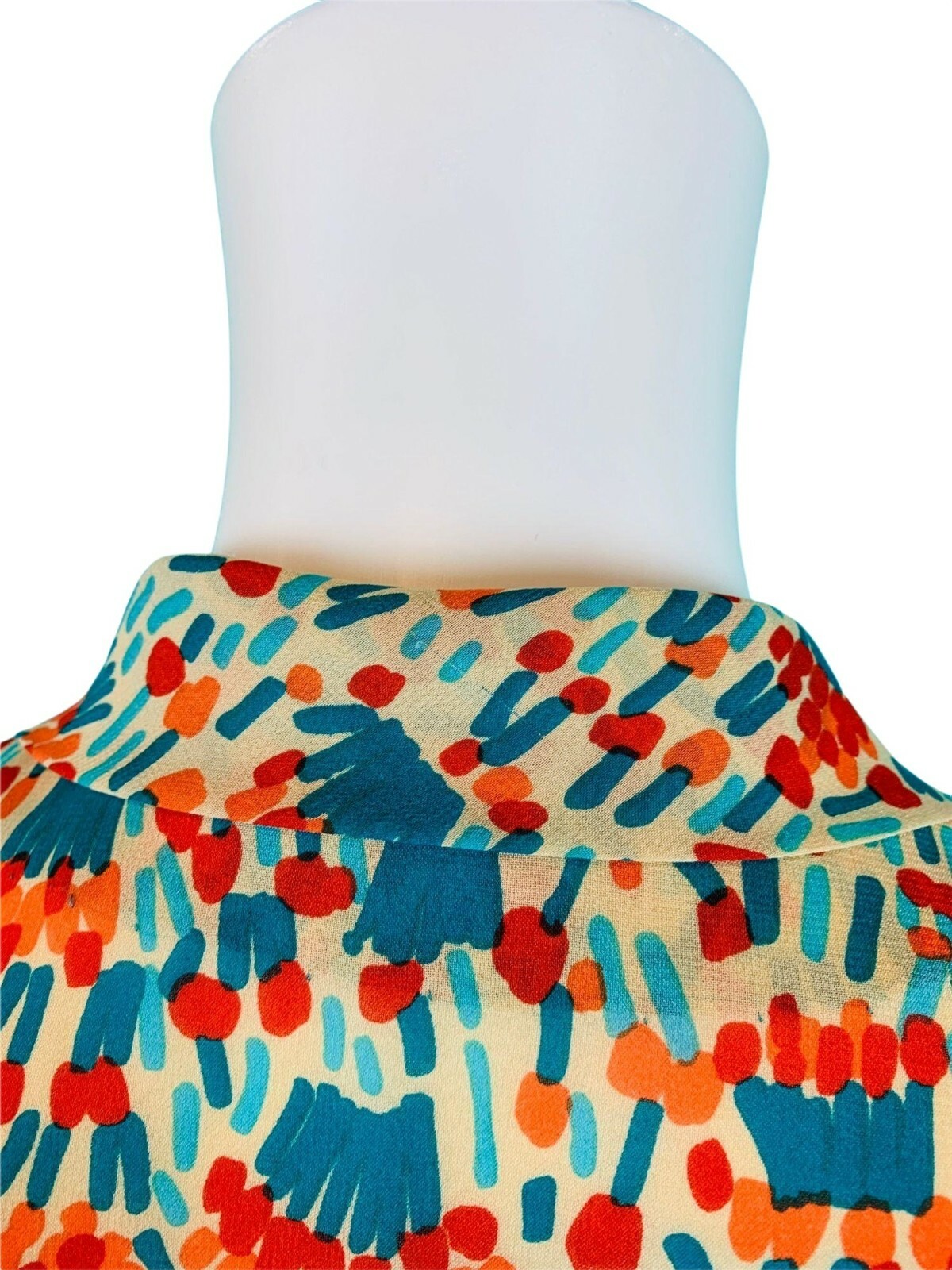 Vintage 1980s Silk Shirtdress Necktie Red Orange Blue Artistic Printed Dress