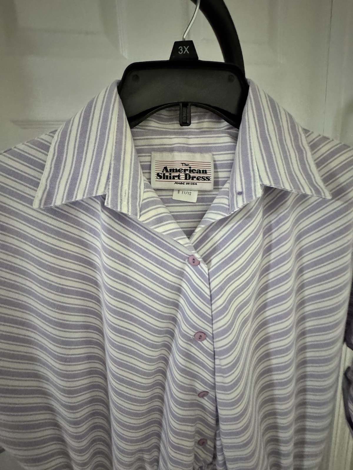The American Shirt Dress Vintage 80’s Lavender White Stripe Size 11/12 USA