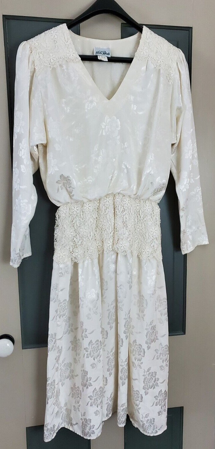 John Roberts Vintage 1980’s Brocade Satin Lace Style Dress Size 12