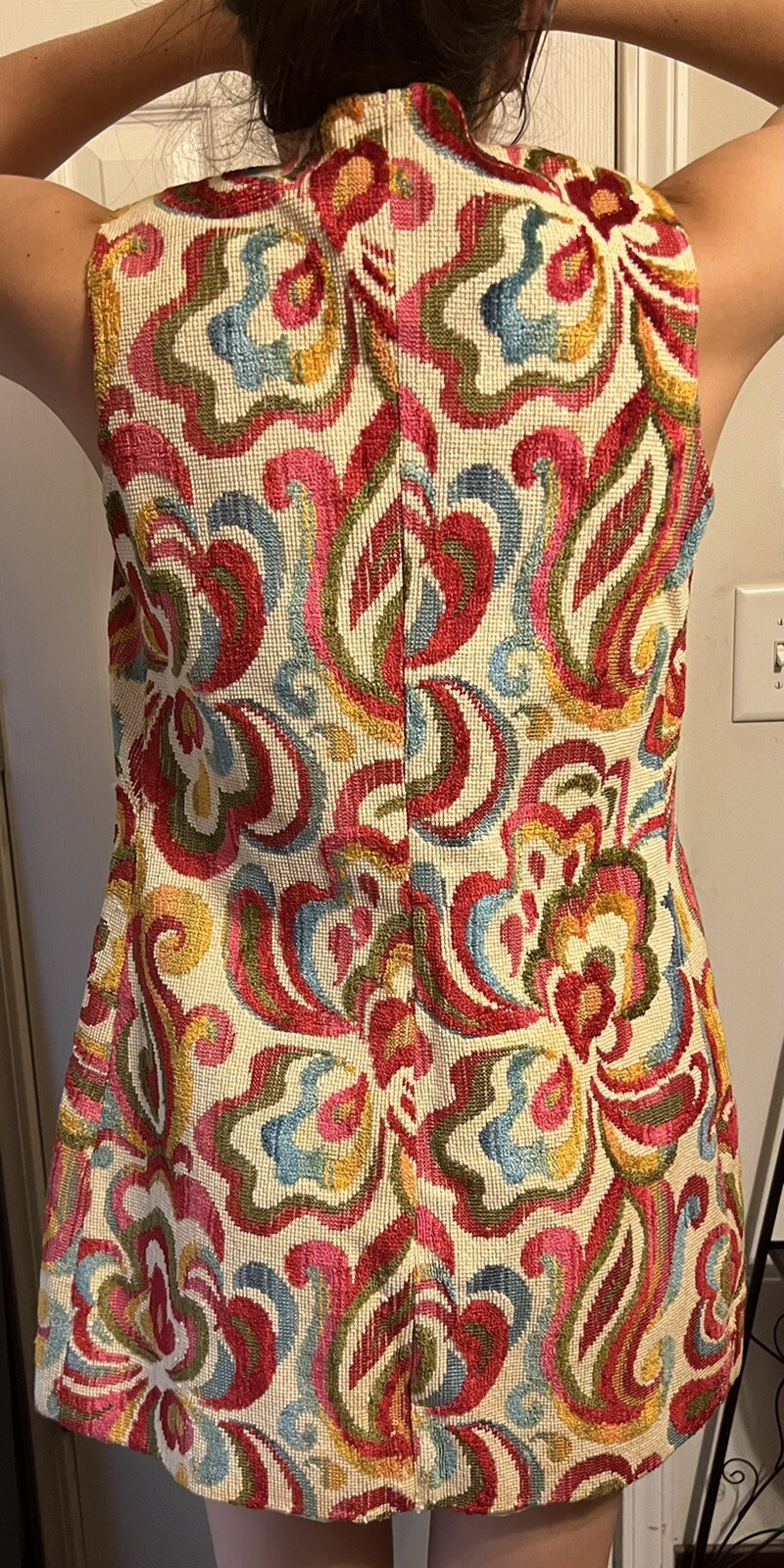VINTAGE 70’s TAPESTRY OPEN VEST SIZE 7-8 TUNIC LINED SLEEVELESS HIPPIE RARE FIND