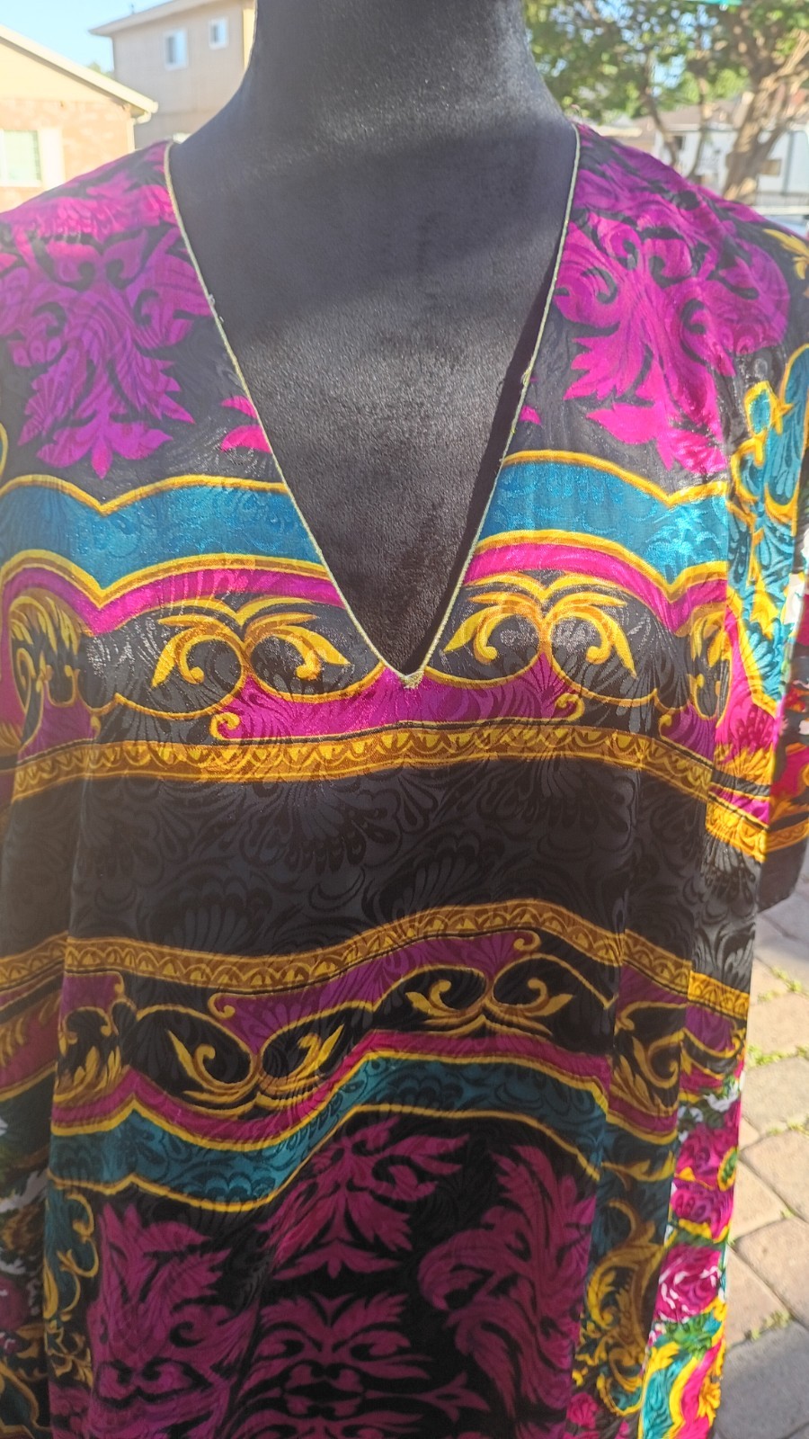 Vintage 70s–80s Boho Floral Baroque Print Caftan Kaftan Dress • XL–OSFM •…