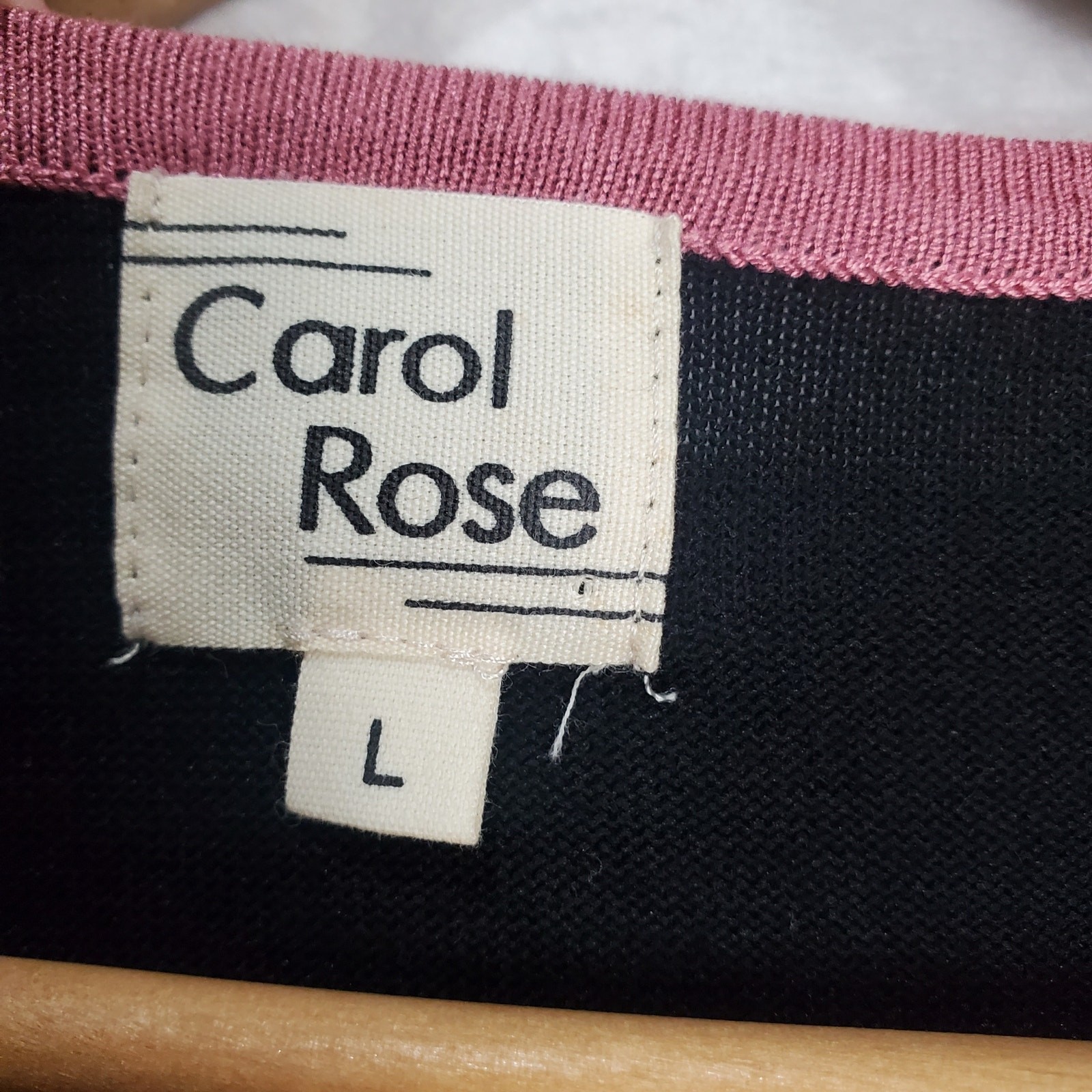 Vintage Carol Rose Blouse Womens Large Pink Black Color Block Stretch Soft 90s