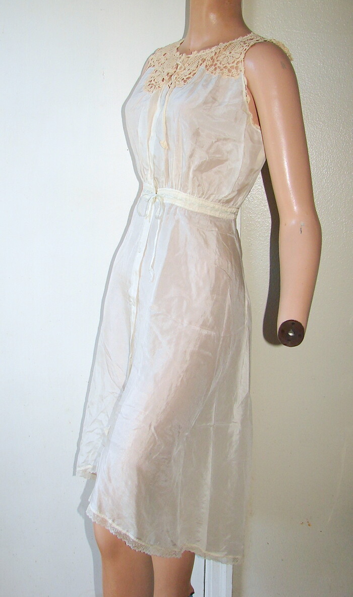 Edwardian Lingerie STEP-IN WHITE SILK & ECRU CROCHET size S c3-l
