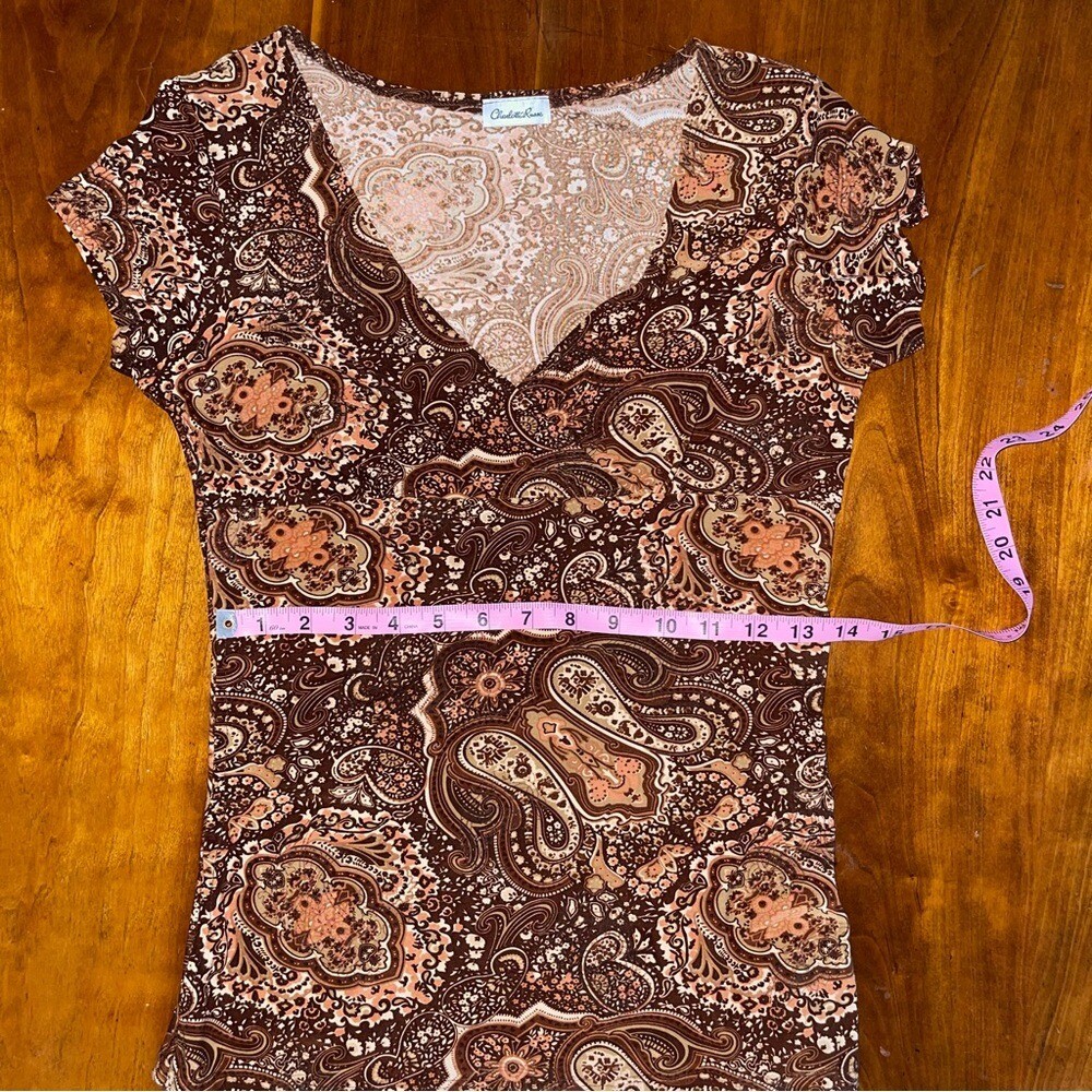 Vintage Made in USA Brown Paisley Babydoll Empire Top with Sparkle