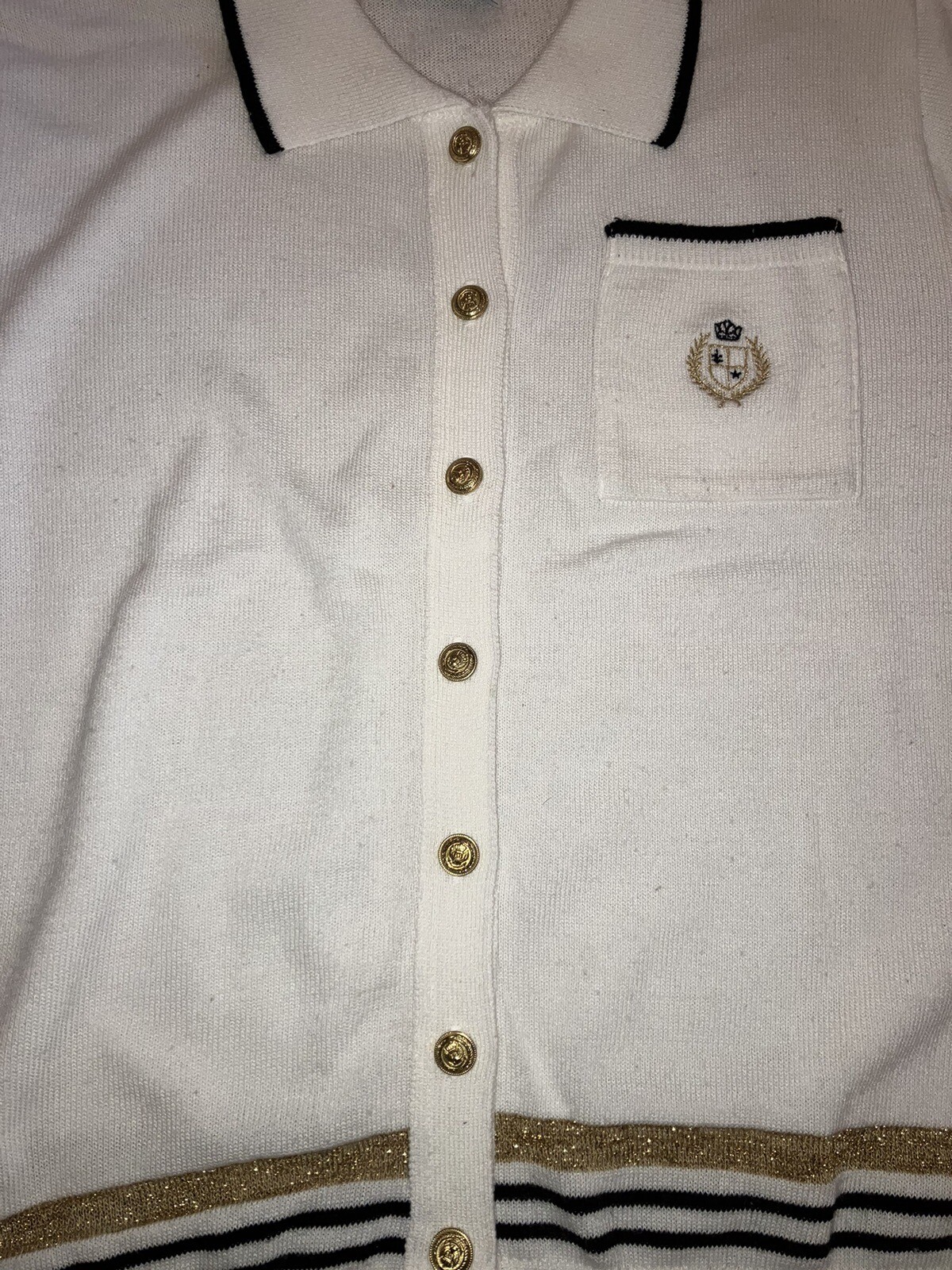 Vintage 90s Designer Look Button Down Country Club Collared Short Sleeve Sweater
