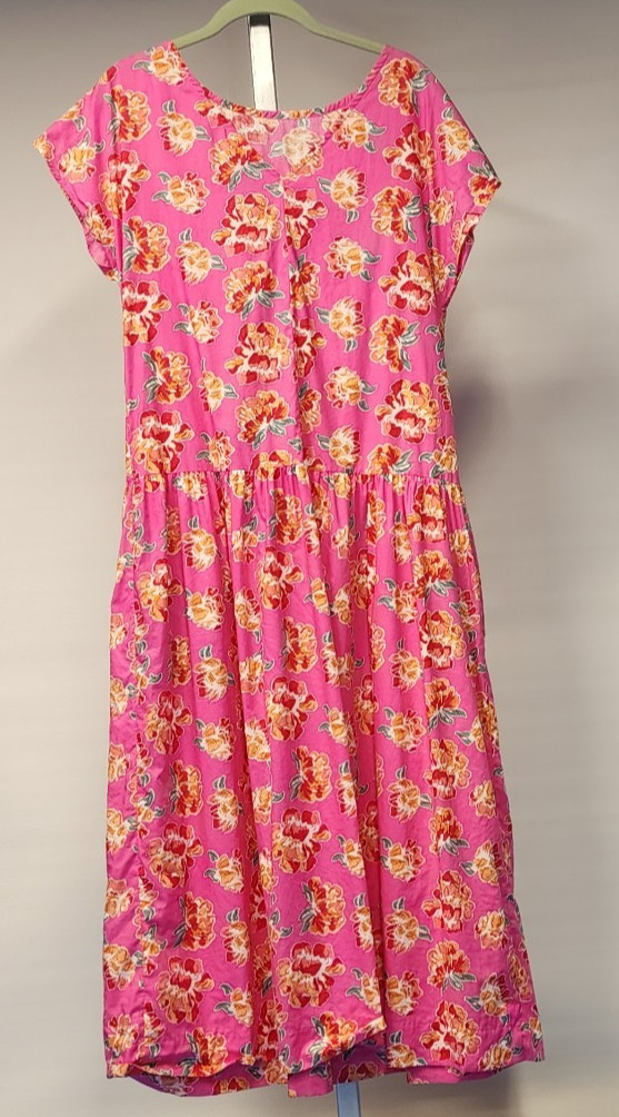 Vintage Laura Ashley Pink Floral Prairie Midi Dress Cottagecore UK 12 US 10