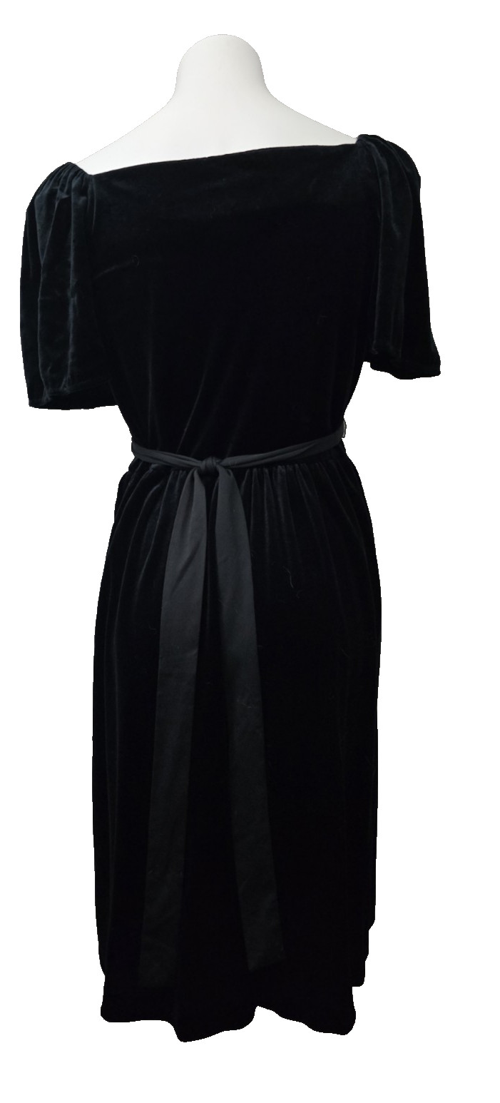 vintage 80s black velvet dirndl dress featuring a floral patterned bodice, Dress