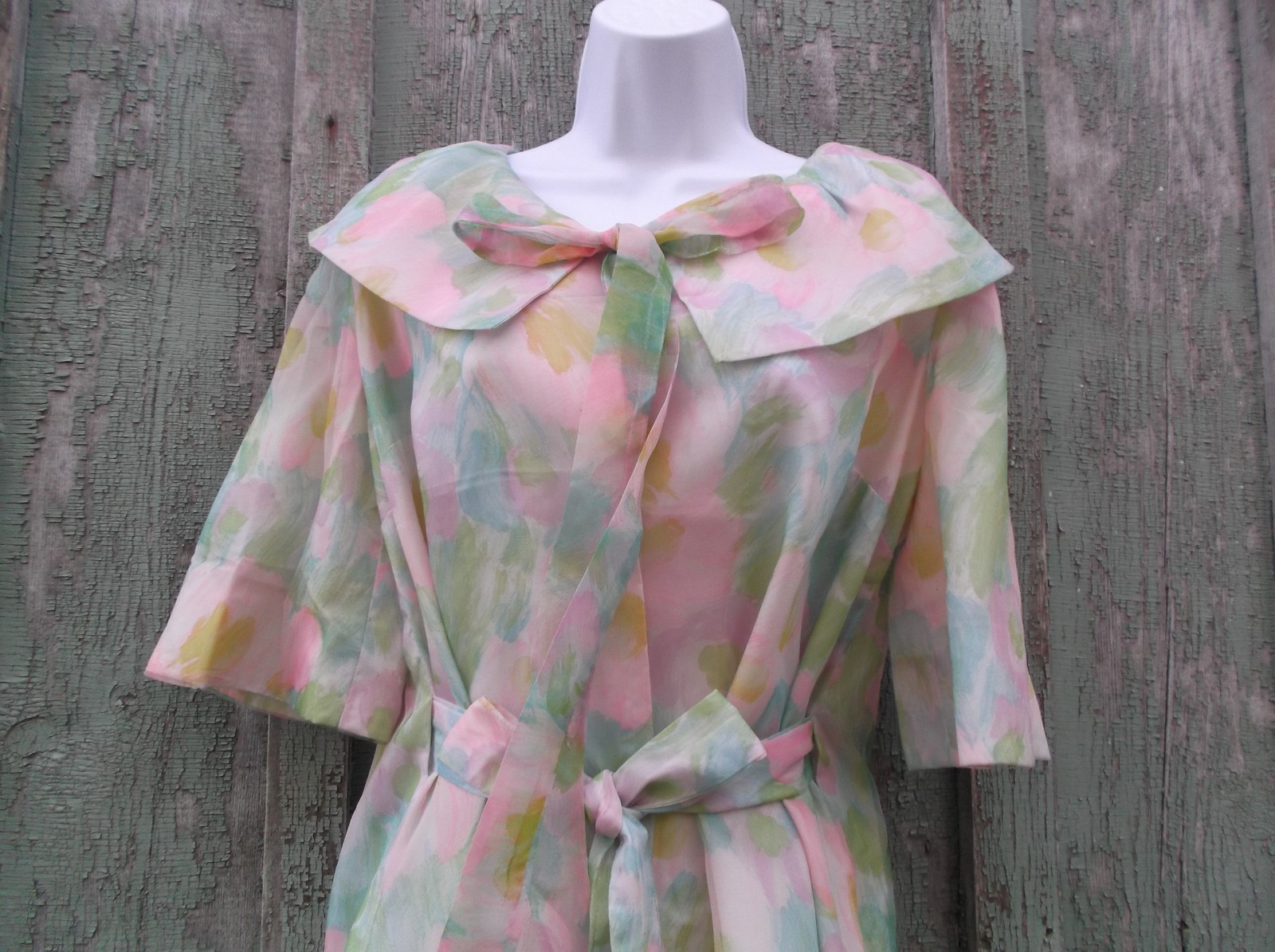 VTG 60s M L Malouf Perfect Negligee Lounge Robe Housecoat Pastel Watercolor VFG