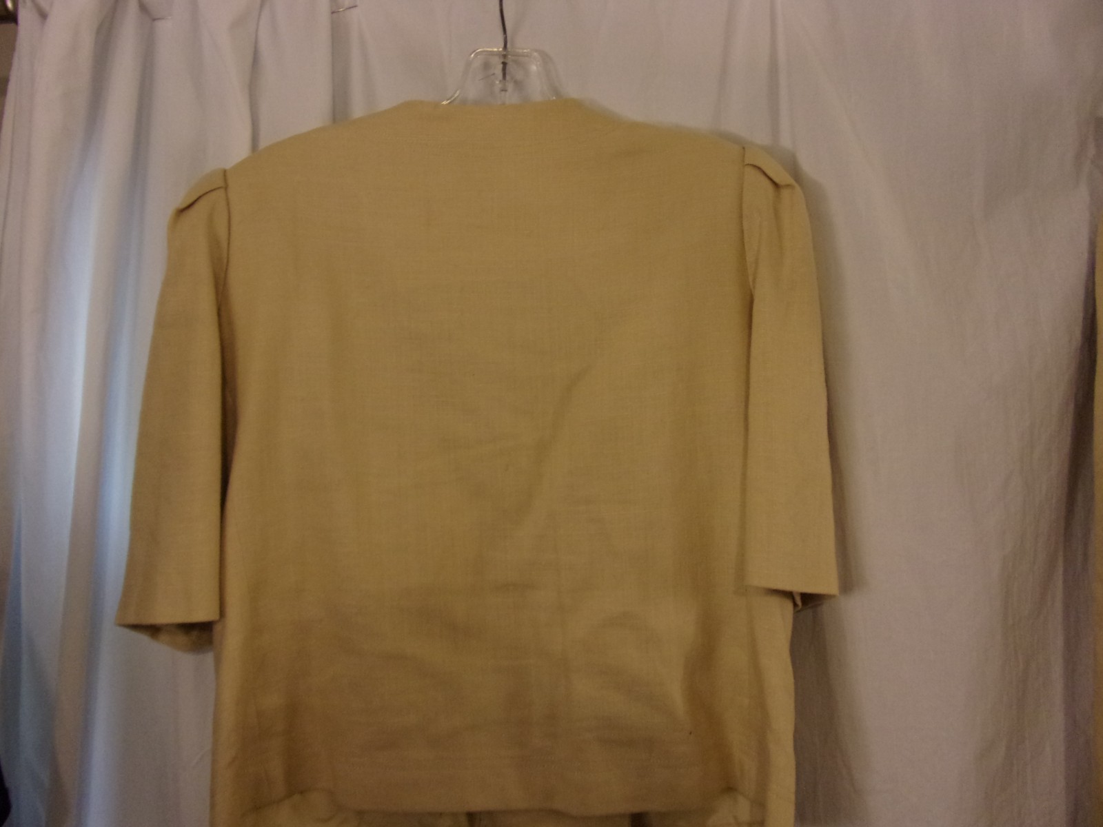 Vintage Oscar De La Renta For Saks Tan Linen Skirt Suit 12 Classic Short Sleeve