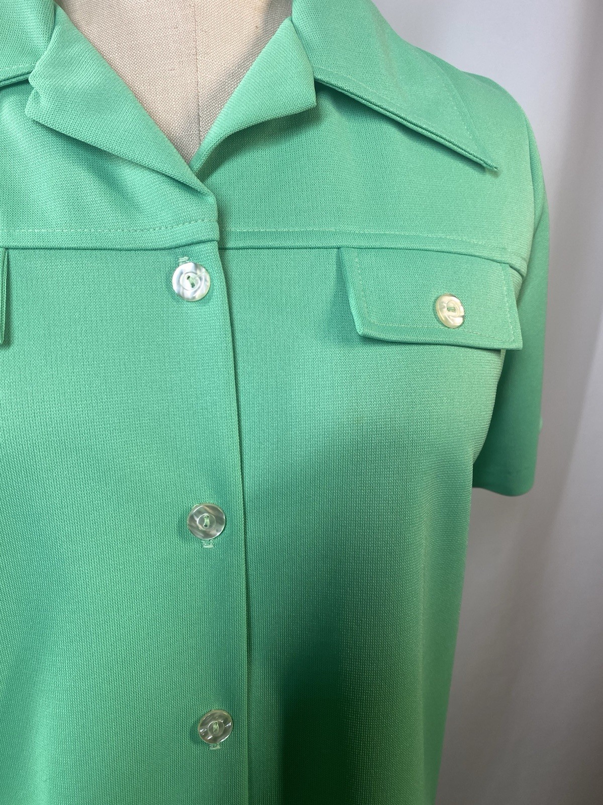 Women’s Vintage Top SIZE LARGE green short sleeve 60s 60s point collar