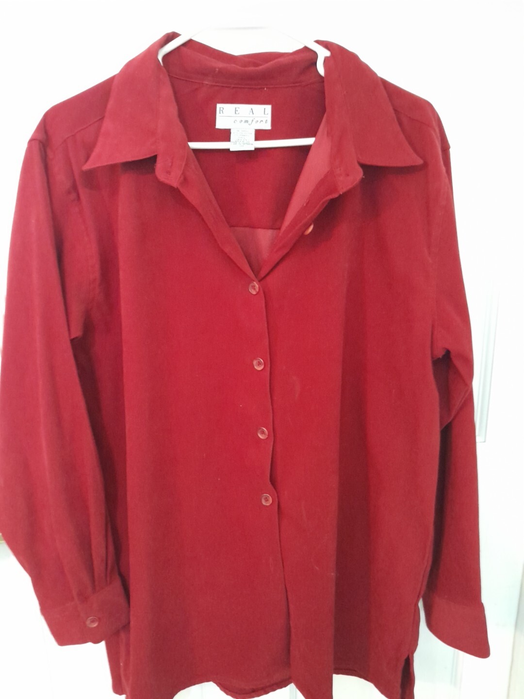 Vintage Real Comfort Ladies Red Long Overshirt Size Large Polyester And Spandex