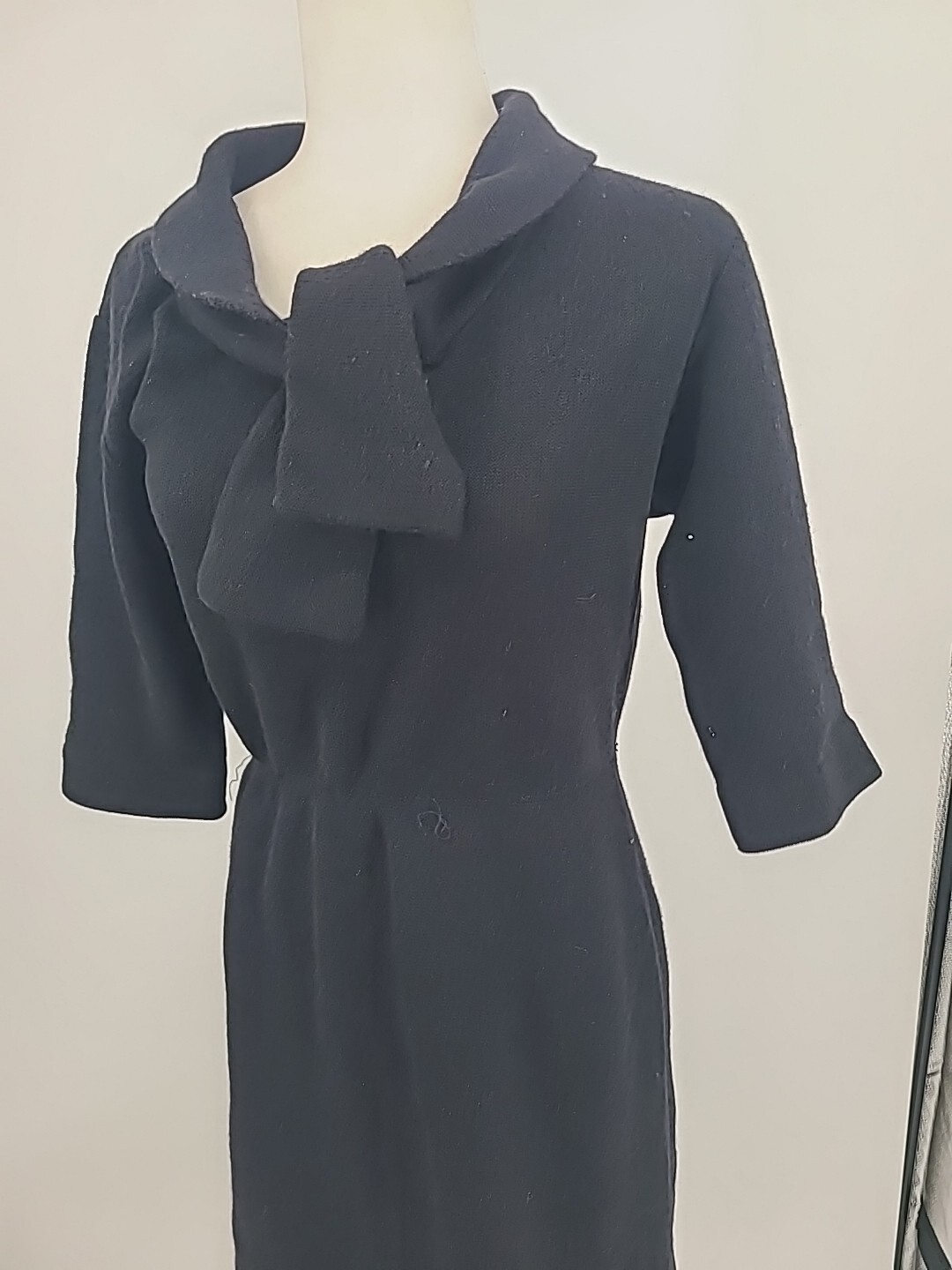 Vintage Early 50s Kimberly Knit Dress, Black Mohair And Virgin Wool Large Retro