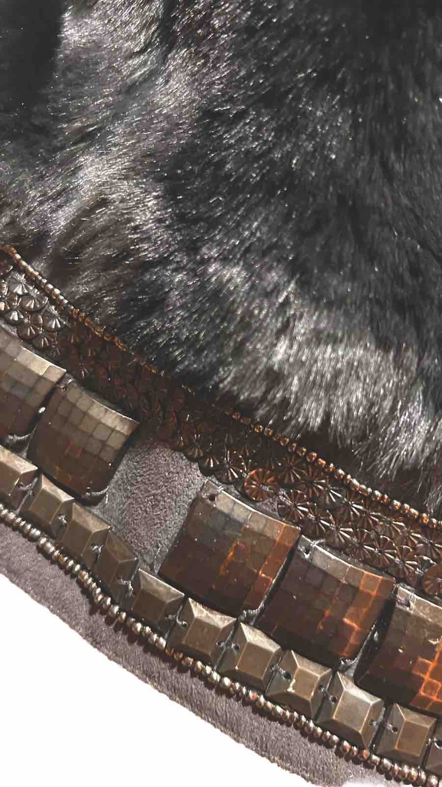 Fall/winter Faux Fur Suede Beaded Vest By Sisley Made In Italy 🇮🇹