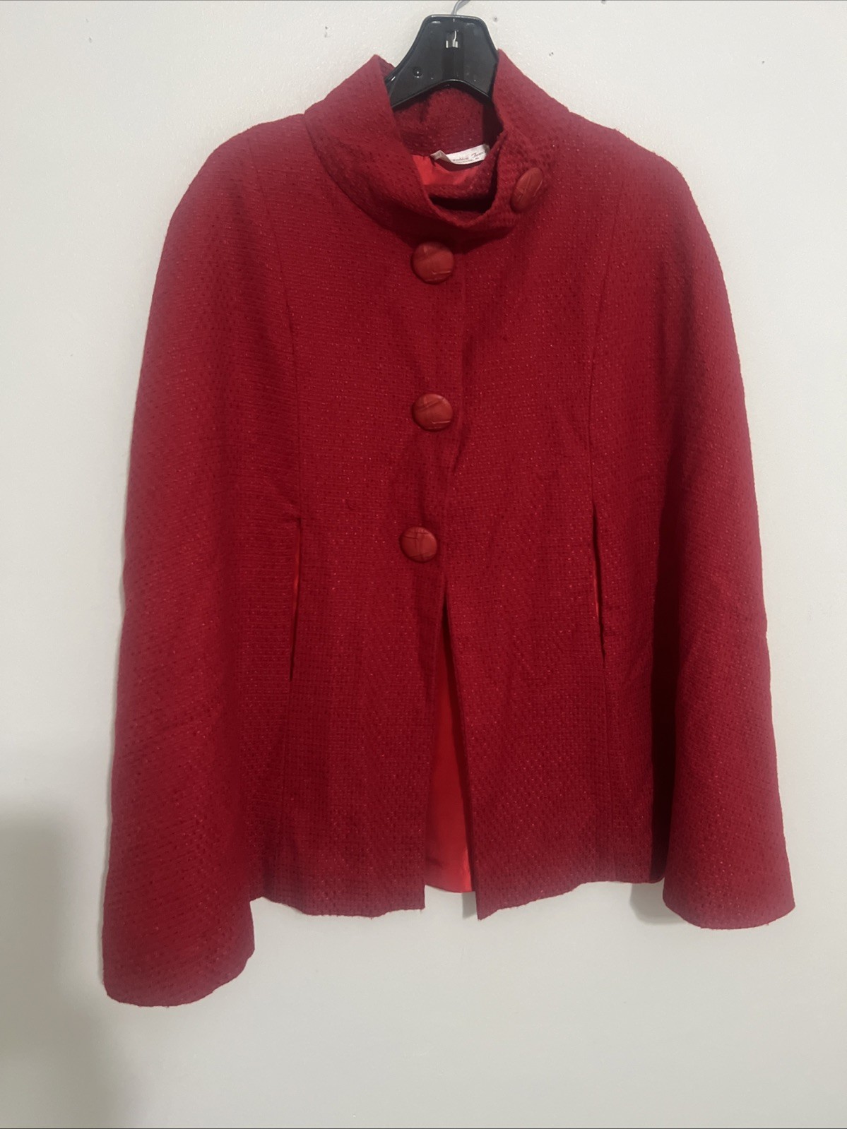 Vintage Red Cape Coat Red Buttons Pointed Collar One Size