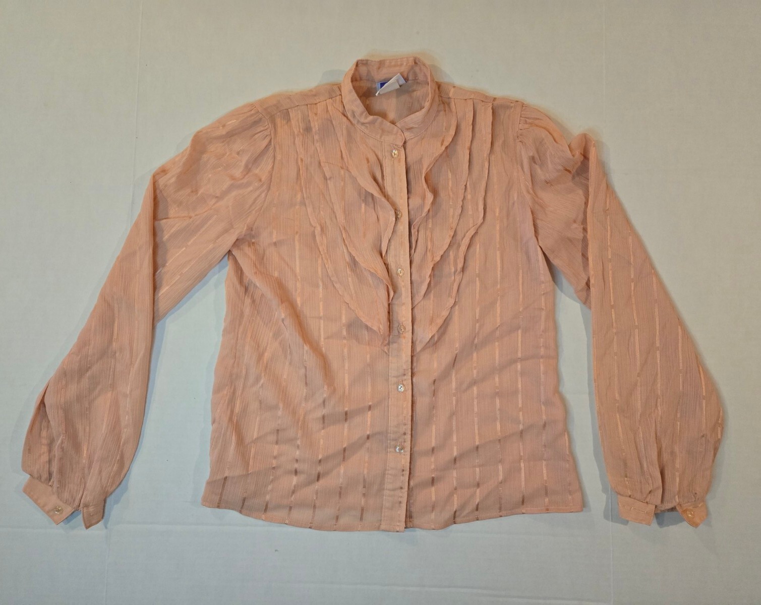 Vintage Ladies’ Special Effects Size 7 Peach Colored Ruffled Button Up Blouse