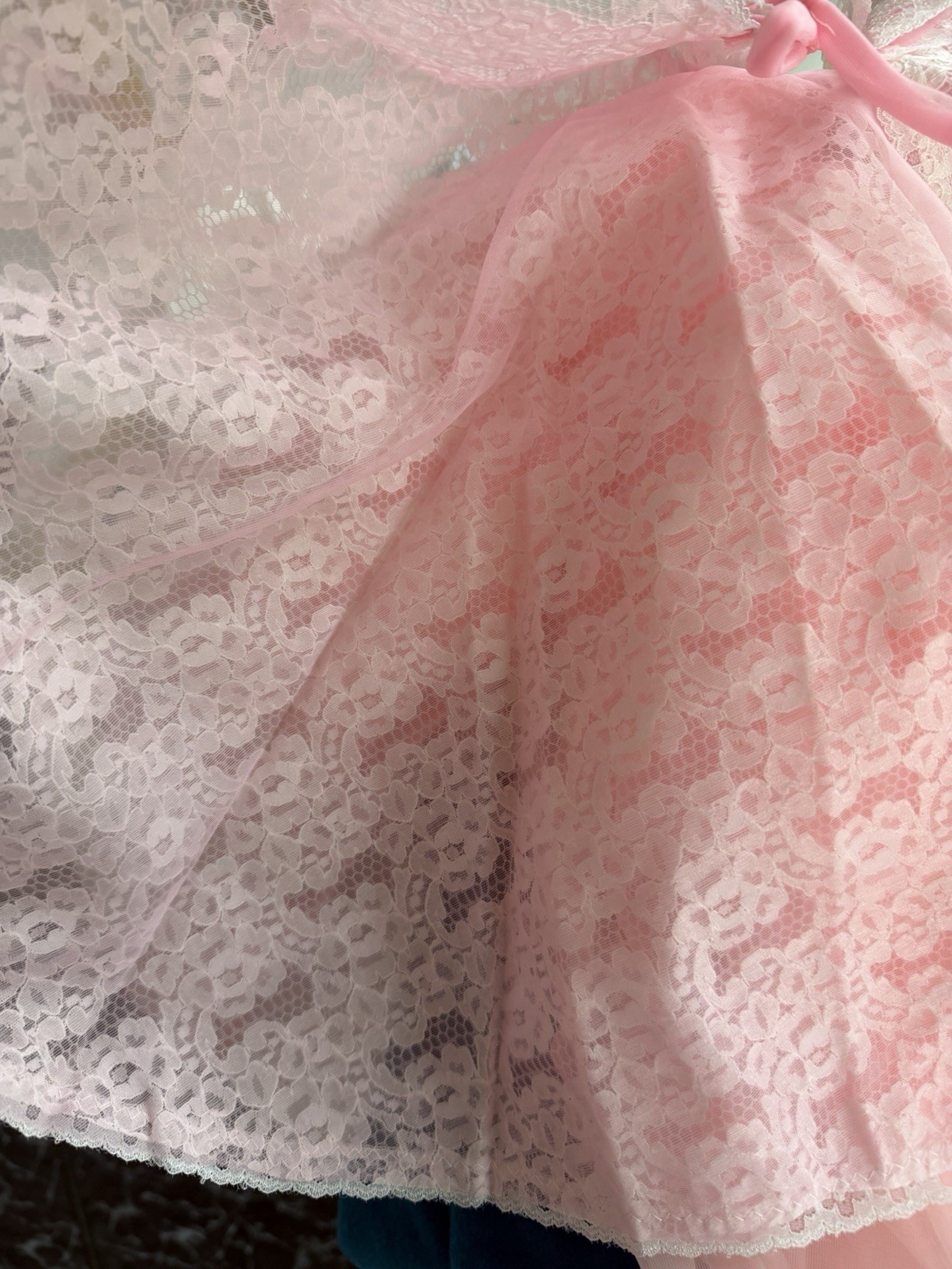 Vintage 50s 60s Chiffon Lace Pink Bed Jacket Capelet Lace Cape Never Worn!!