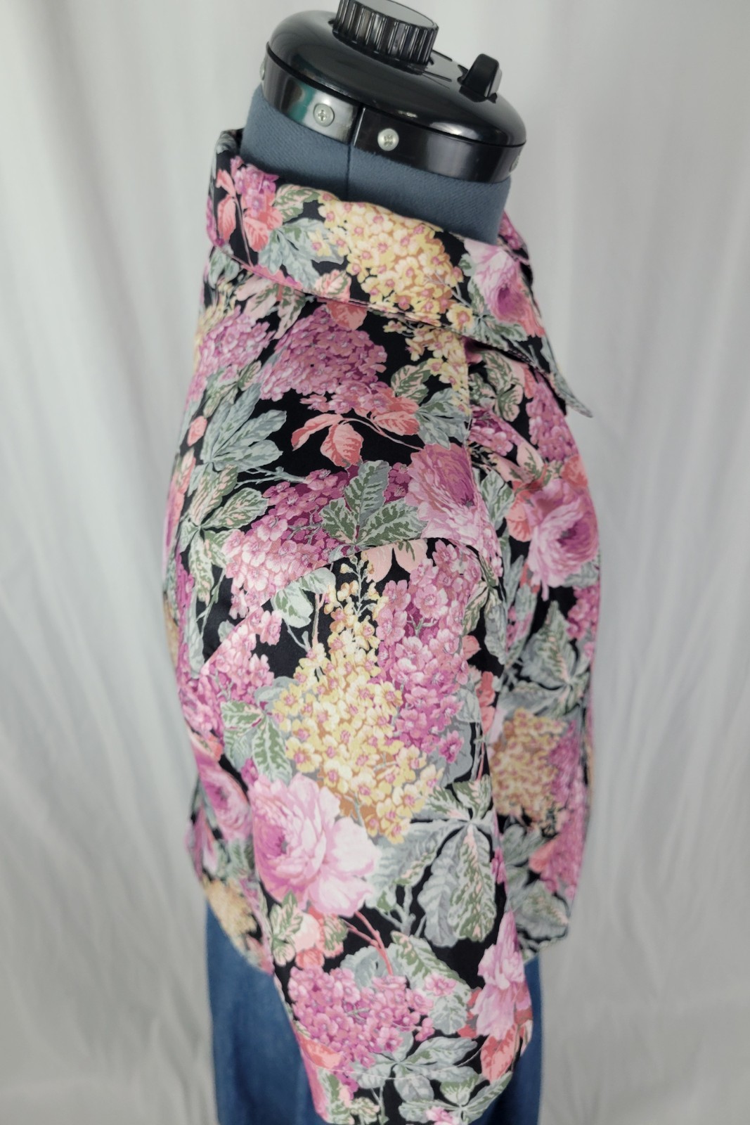 Vintage Copy Cats Black & Pink Floral S/S Blouse w Accent Collar Size 12