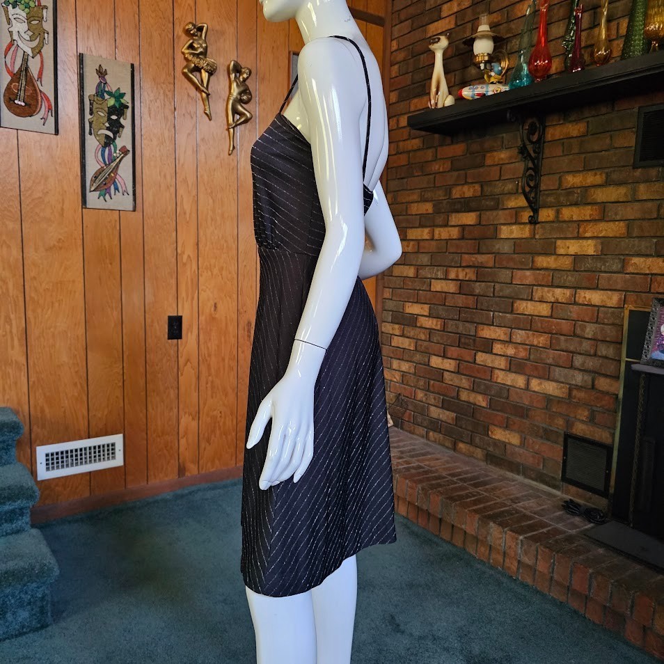 Vtg 70s Disco Dancing Chevron Glitter Stripe Studio 54 Party Swing Dress XS/S
