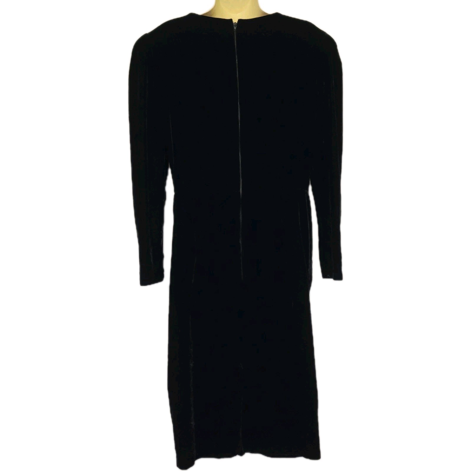 VTG Maggie London Black Velvet V Neck Dress Padded Shoulders Holiday Glam Sz 14