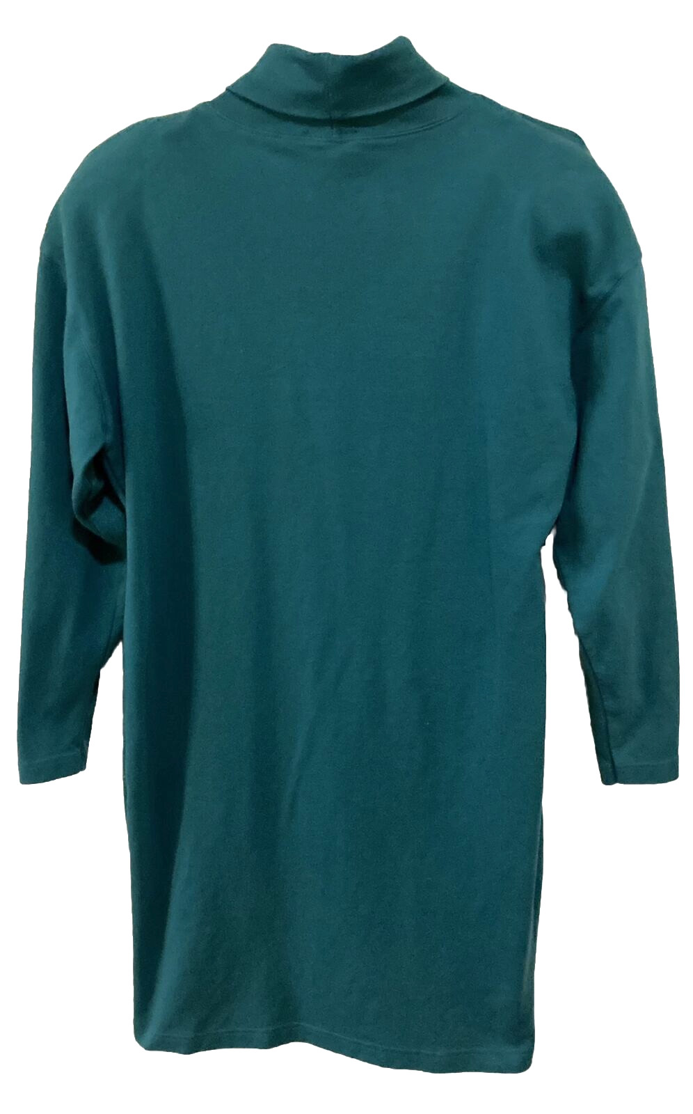 Vintage Fads Dark Aqua Green Turtleneck L/S Cotton Dress Size Large Shoulder Pad